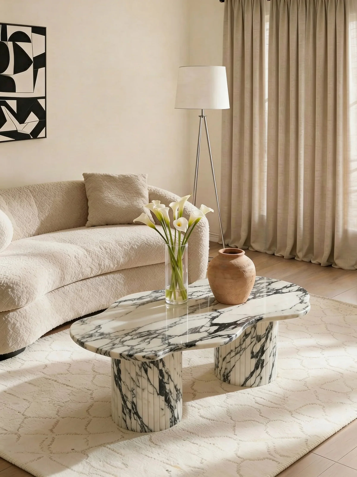 Italian Arabescato marble coffee table