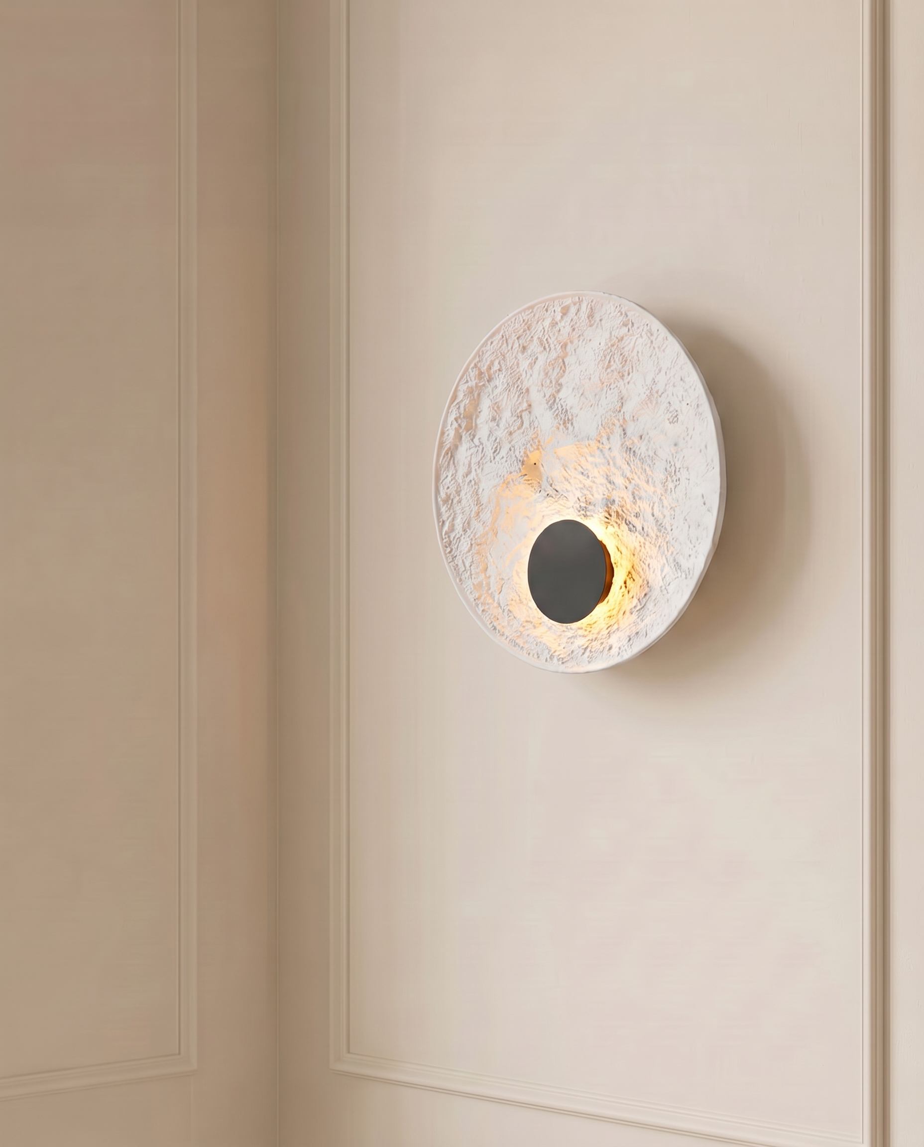MoonStone Round Textured Wall Light, detail view — The Home Peck