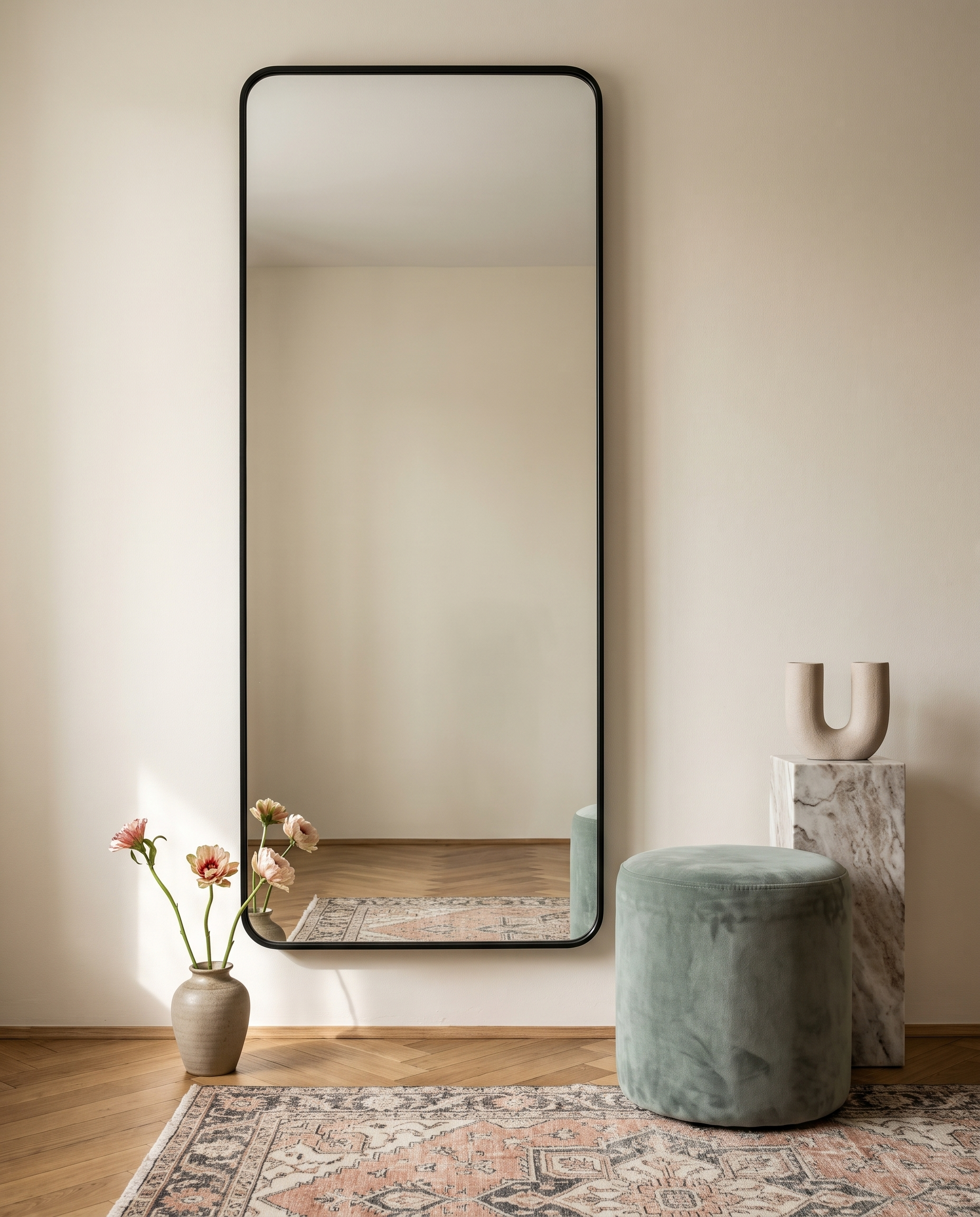 Rowan black full-length rounded rectangular mirror