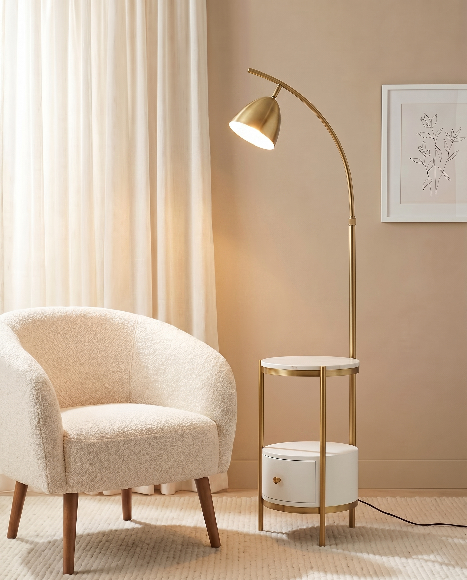 Marble and gold floor lamp with table, detail