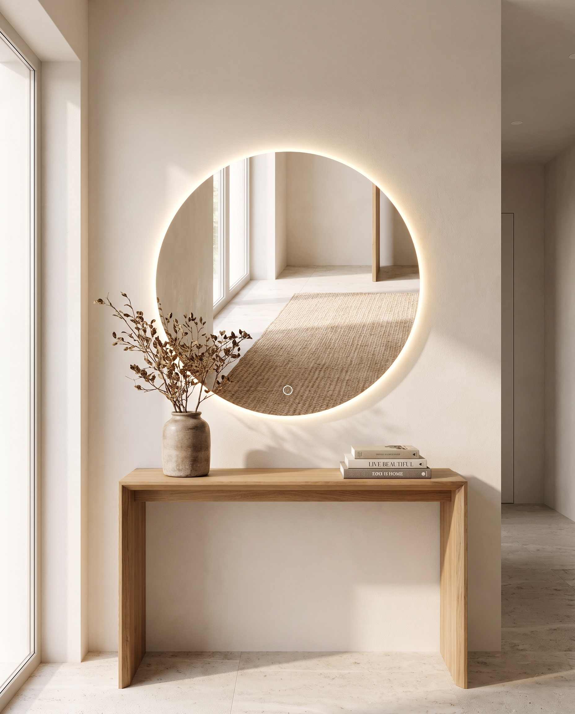 Halo frameless round backlit wall mirror