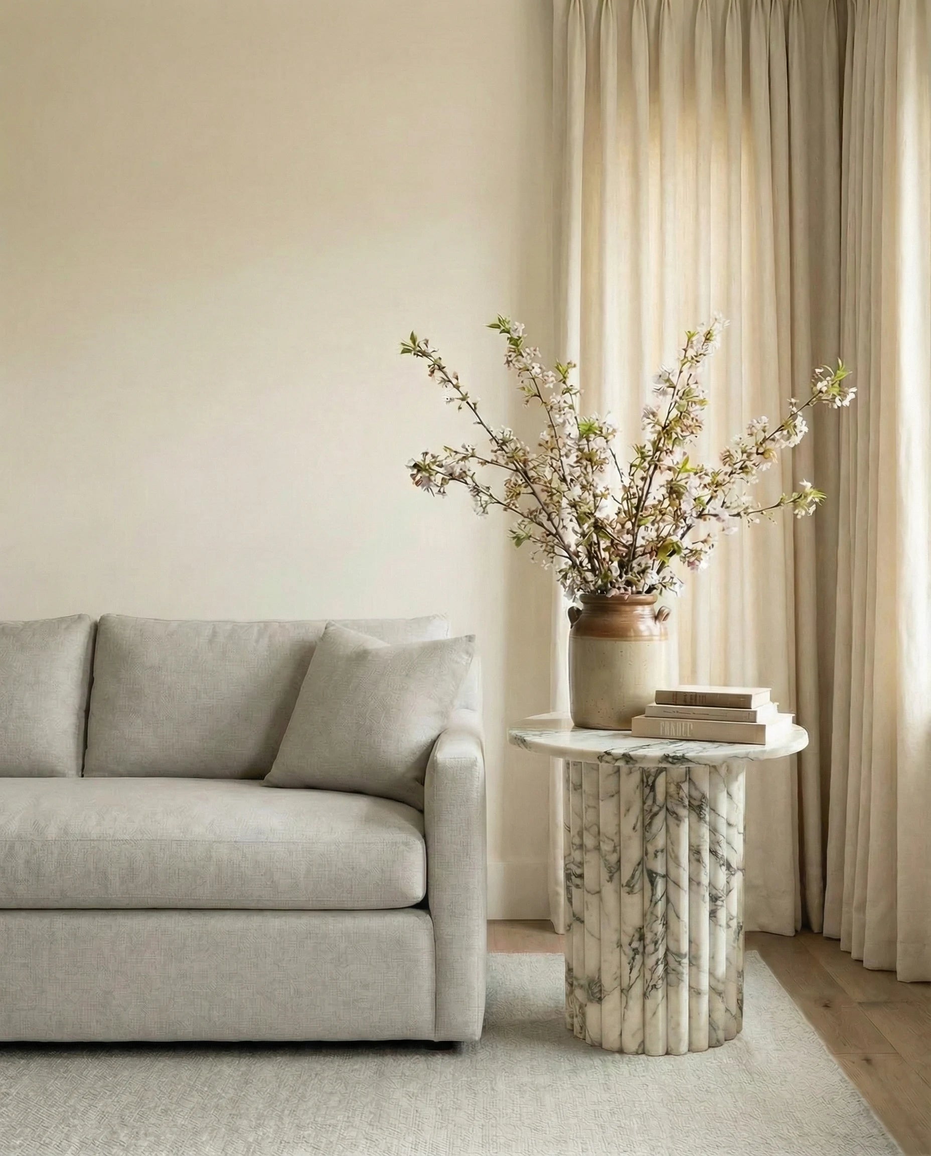 Arabescato Marble Accent Table with Fluted Base