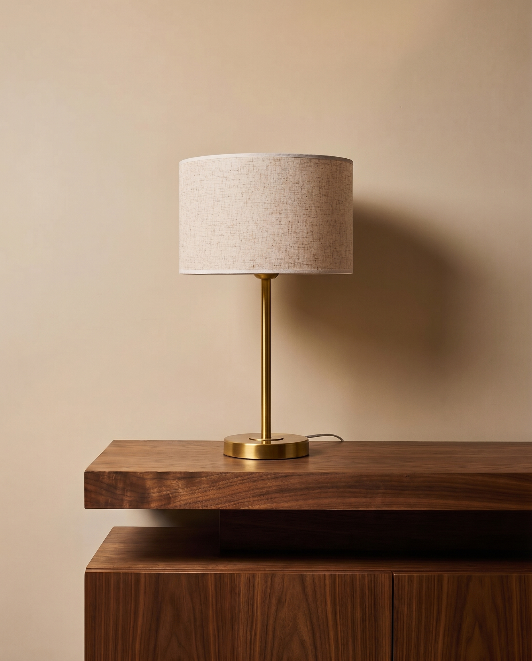 Gold table lamp with textured off-white shade