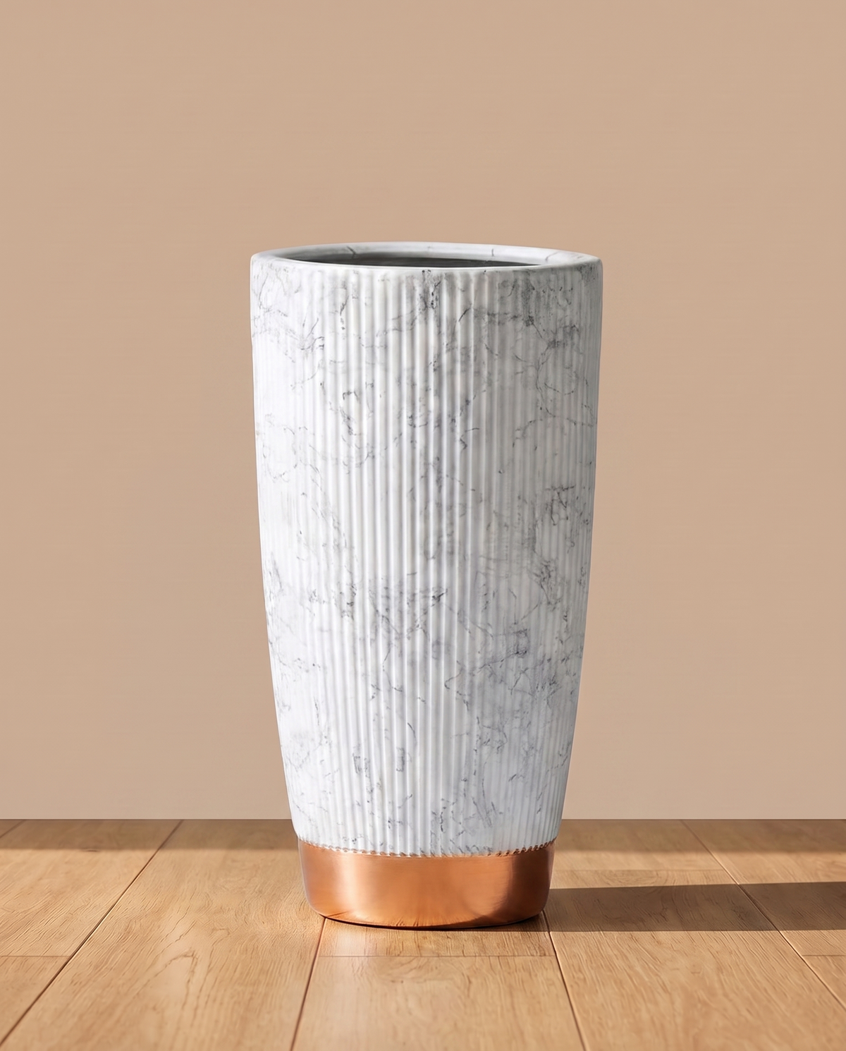 Ribbed Texture Marble Finish Ceramic Pot with Golden Base II – additional view