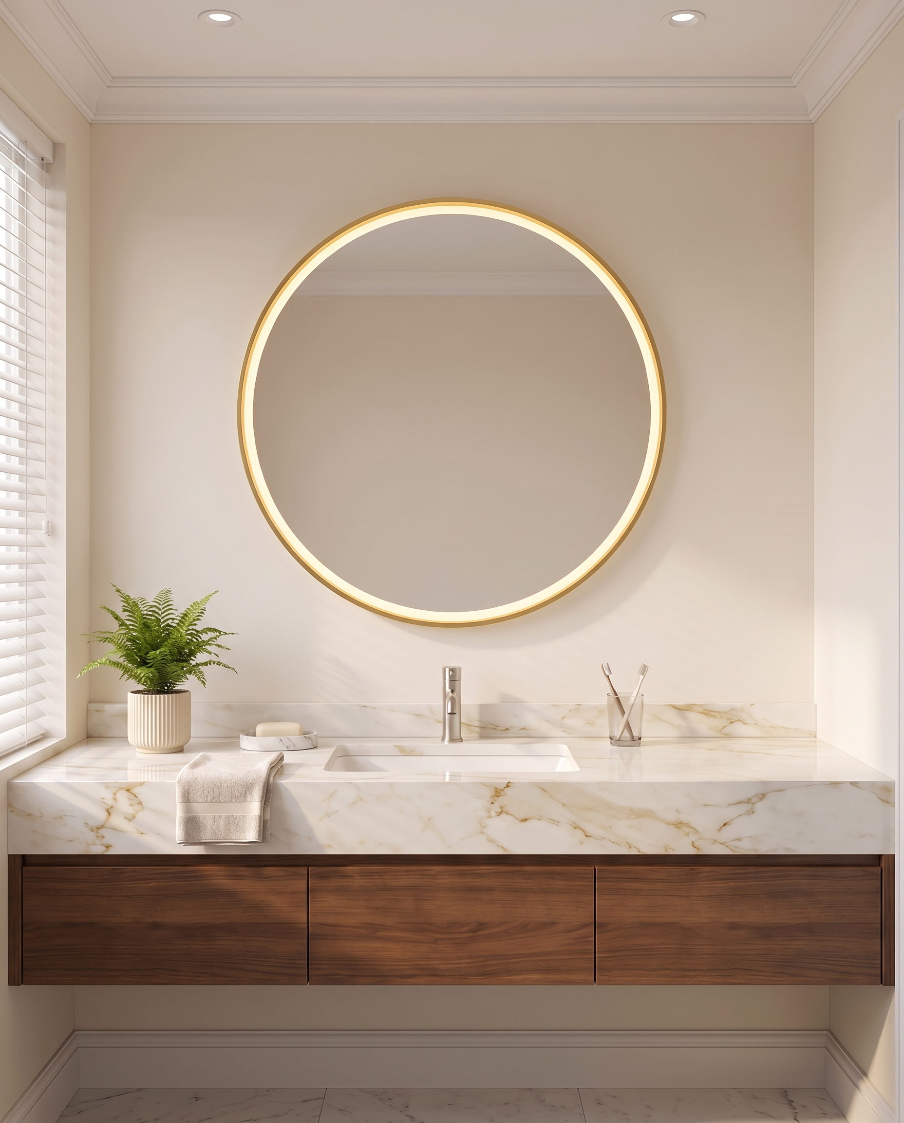 Selene gold round LED wall mirror