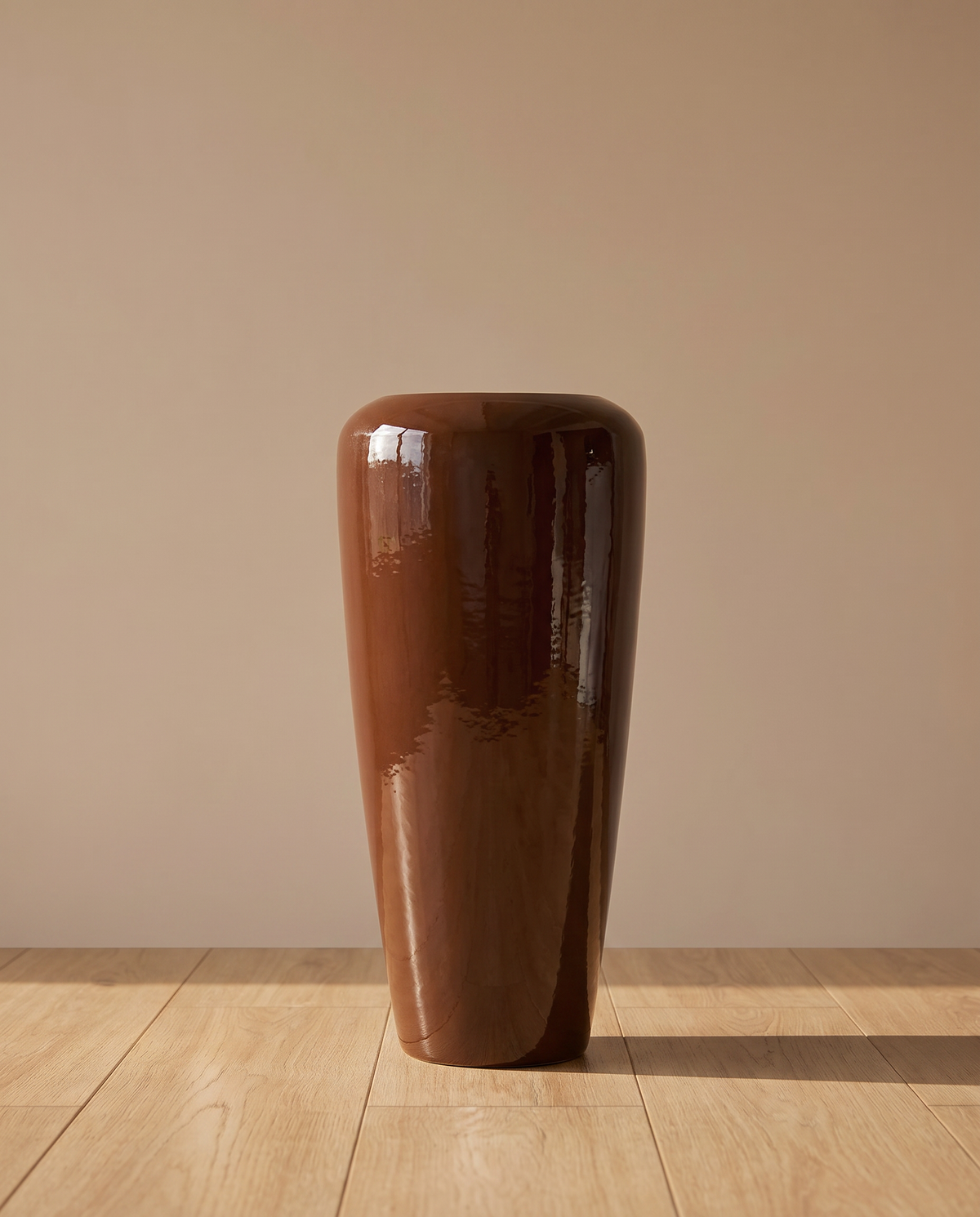 Mahogany Large Fiber Pot – tall glossy brown floor planter, main view