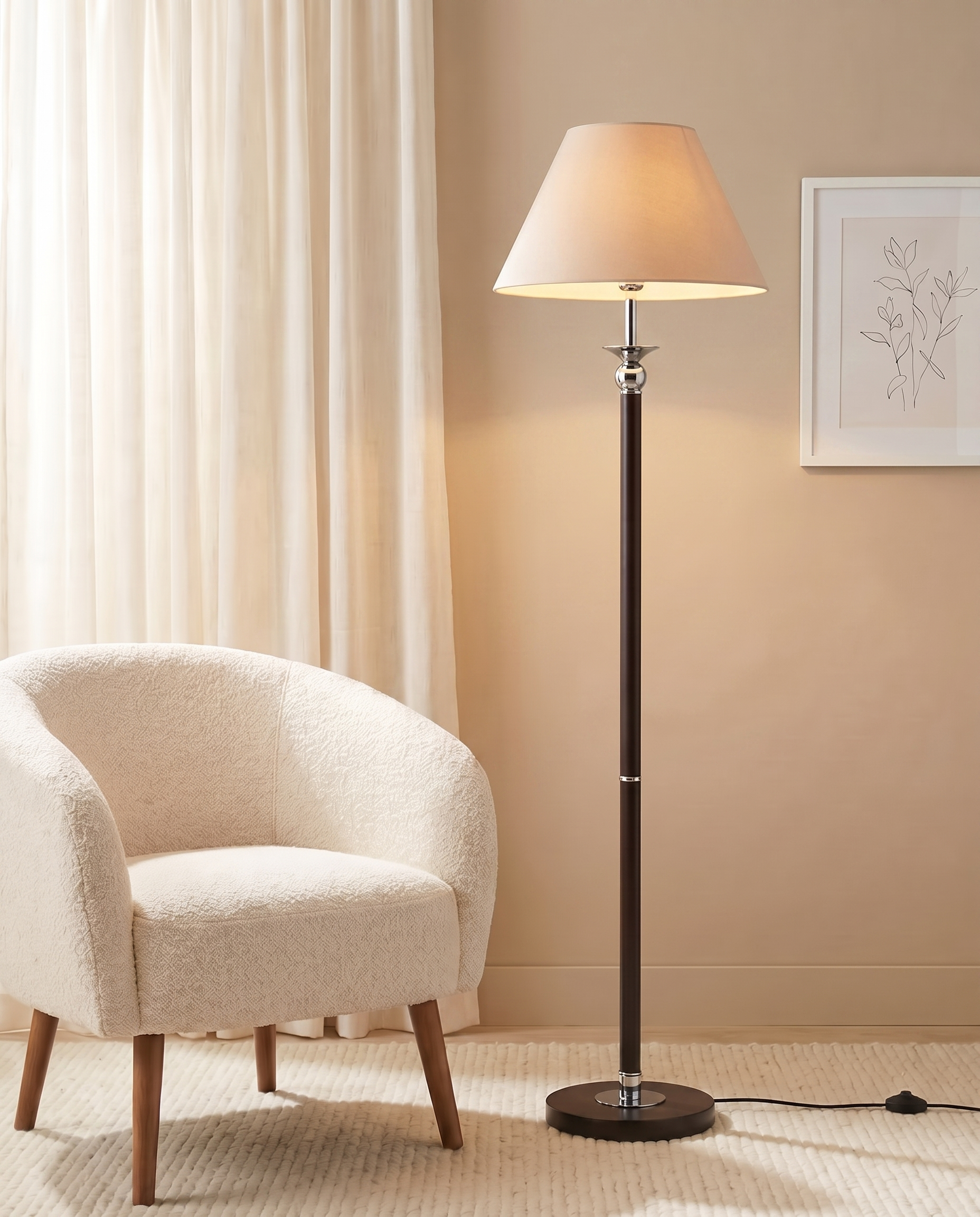 Black wooden floor lamp, detail