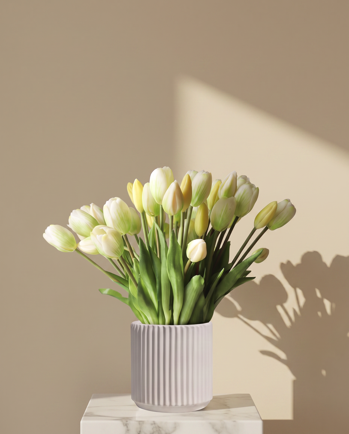 Artificial Tulip Light Yellow Flowers – bunch of 12 stems, full view