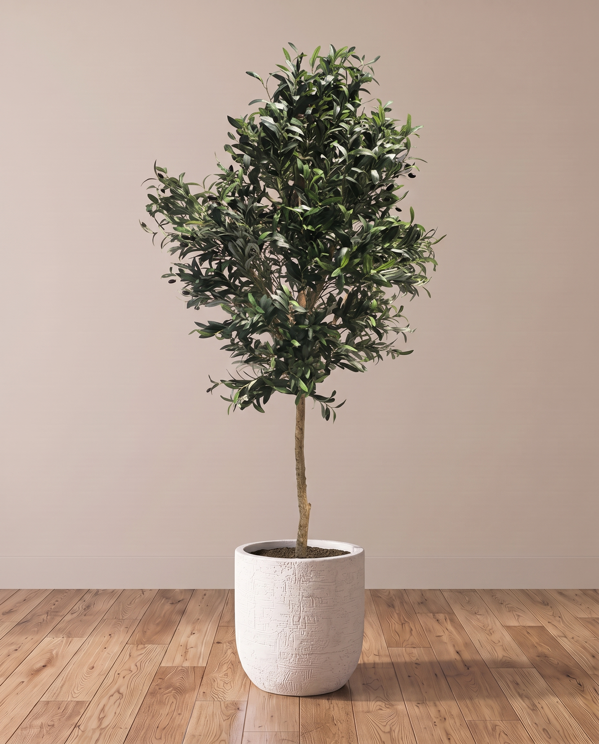 Single Trunk Artificial Olive Tree 250 cm – full view in a neutral interior