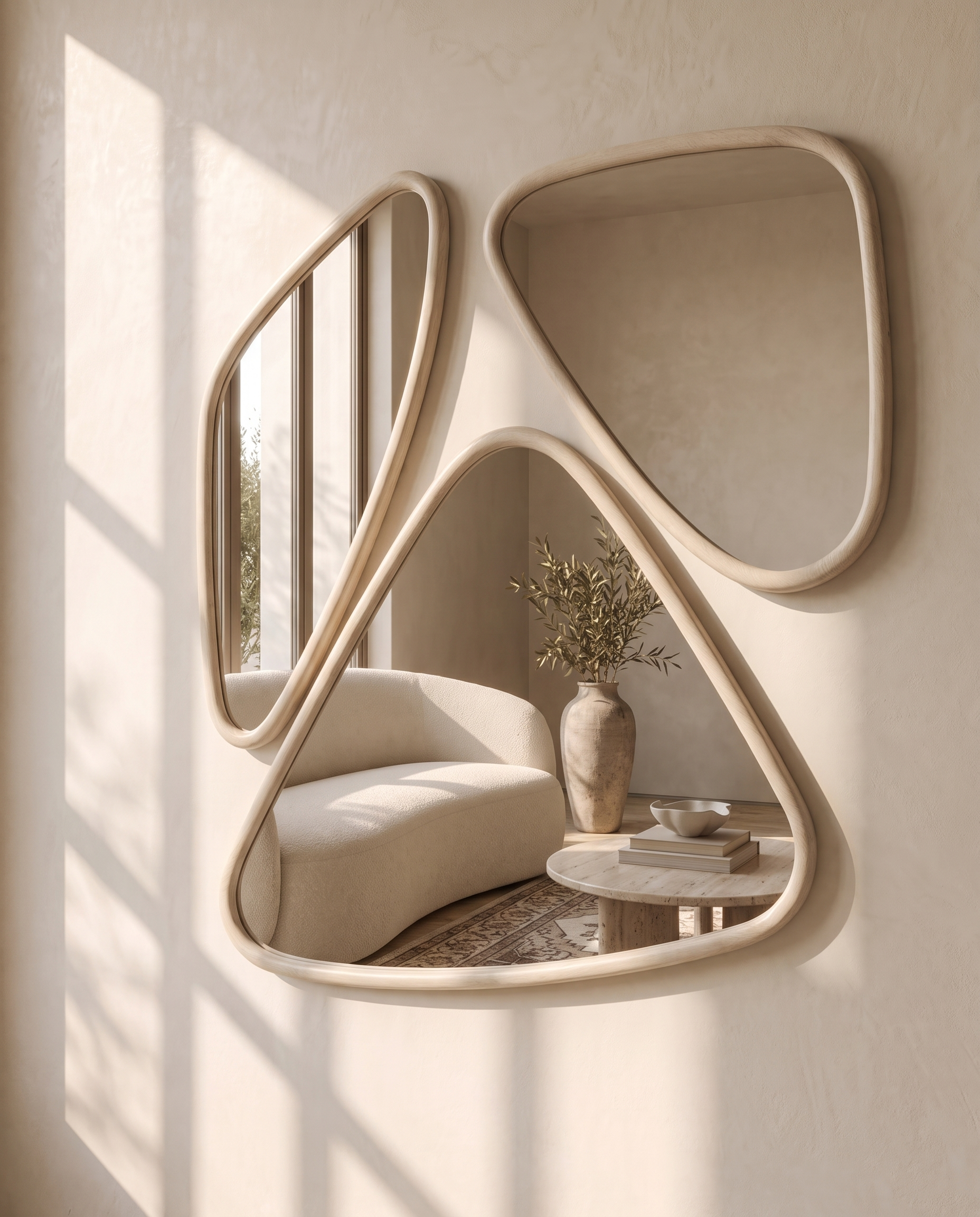 Aveline set of 3 light wood wall mirrors