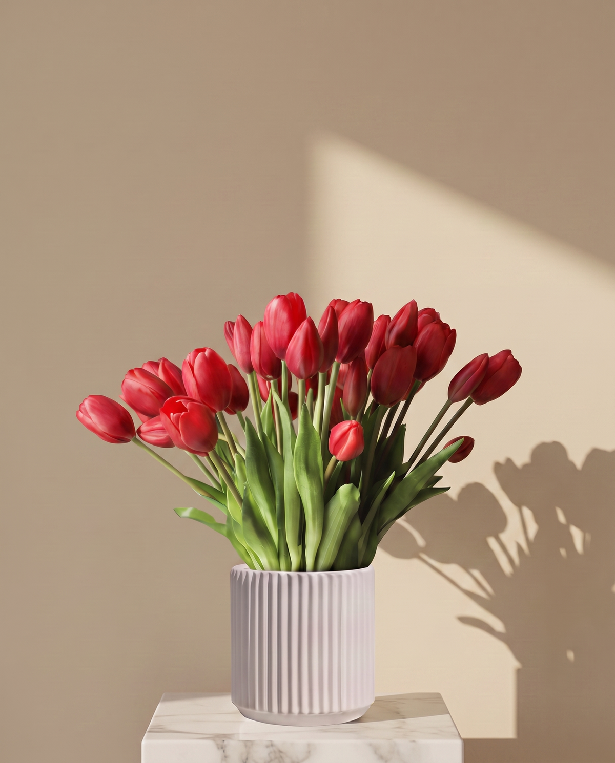 Artificial Tulip Red Flowers – bunch of 12 stems, full view