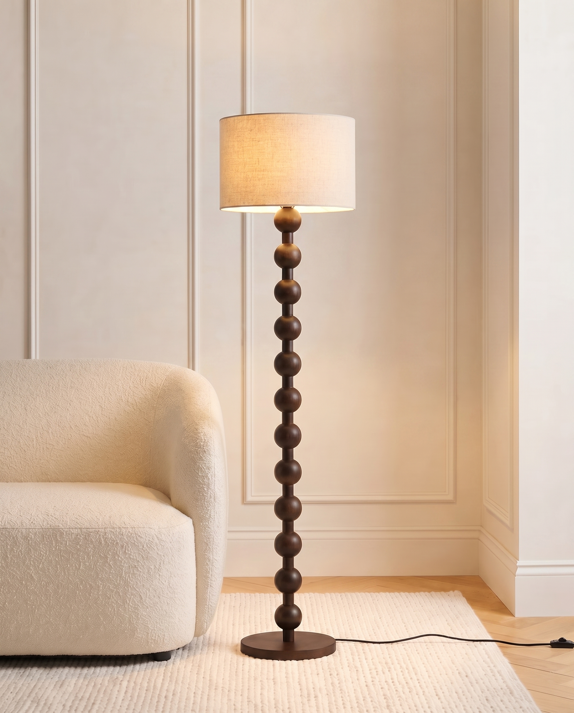 Dark wood floor lamp, detail
