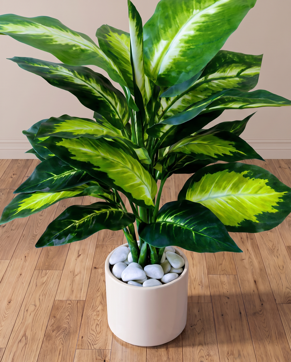 Leopard Lily Dumb Cane Artificial Dieffenbachia Plant – closer view of the plant and base
