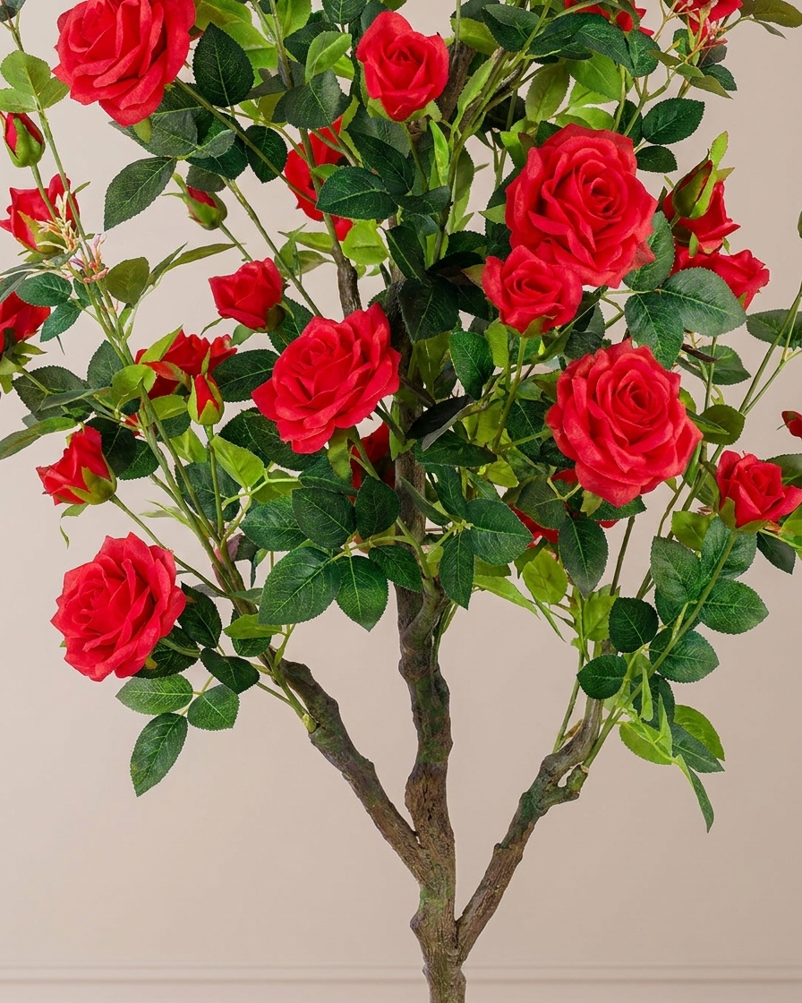 Scarlet Red Rose Faux Plant