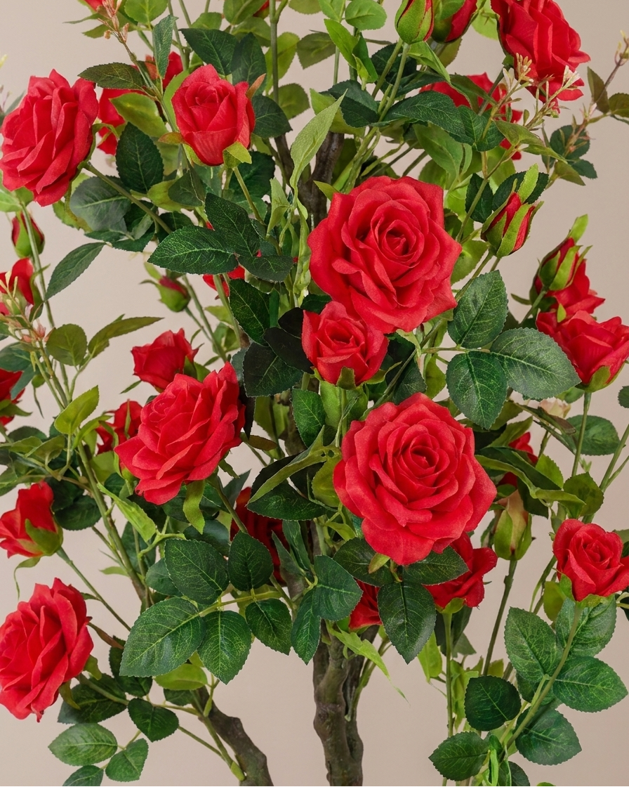 Scarlet Red Rose Faux Plant