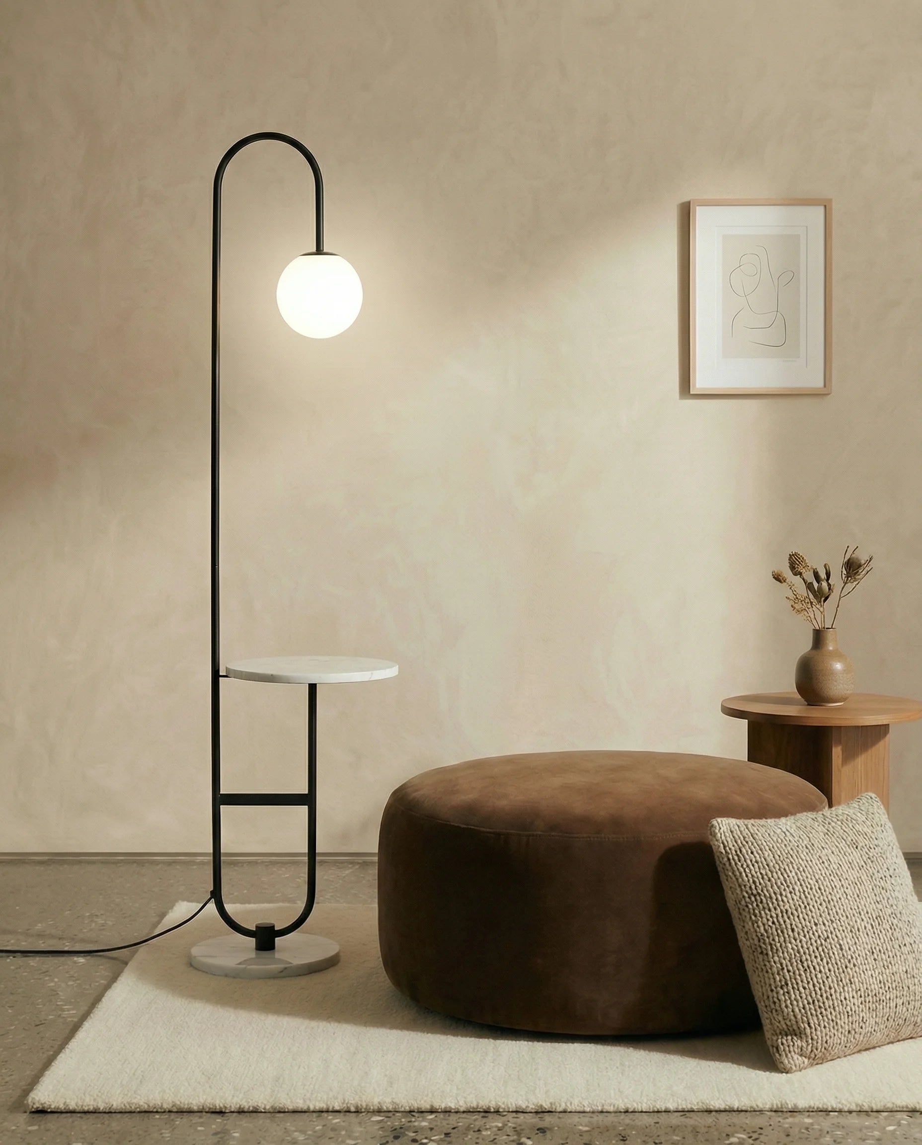 Giovanni 2-in-1 Black Floor Lamp with Side Table