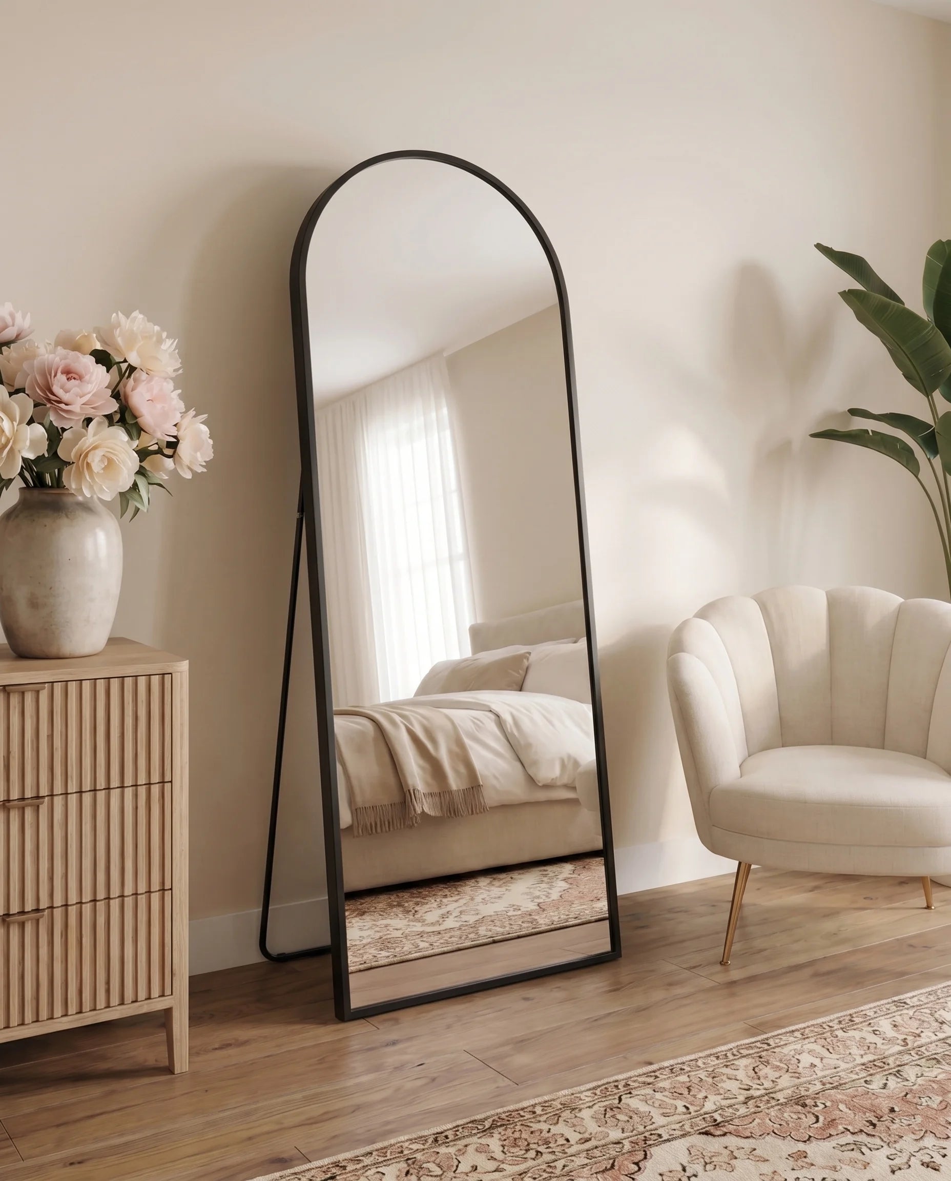 Adriana Slim Arch Black Framed Standing Mirror