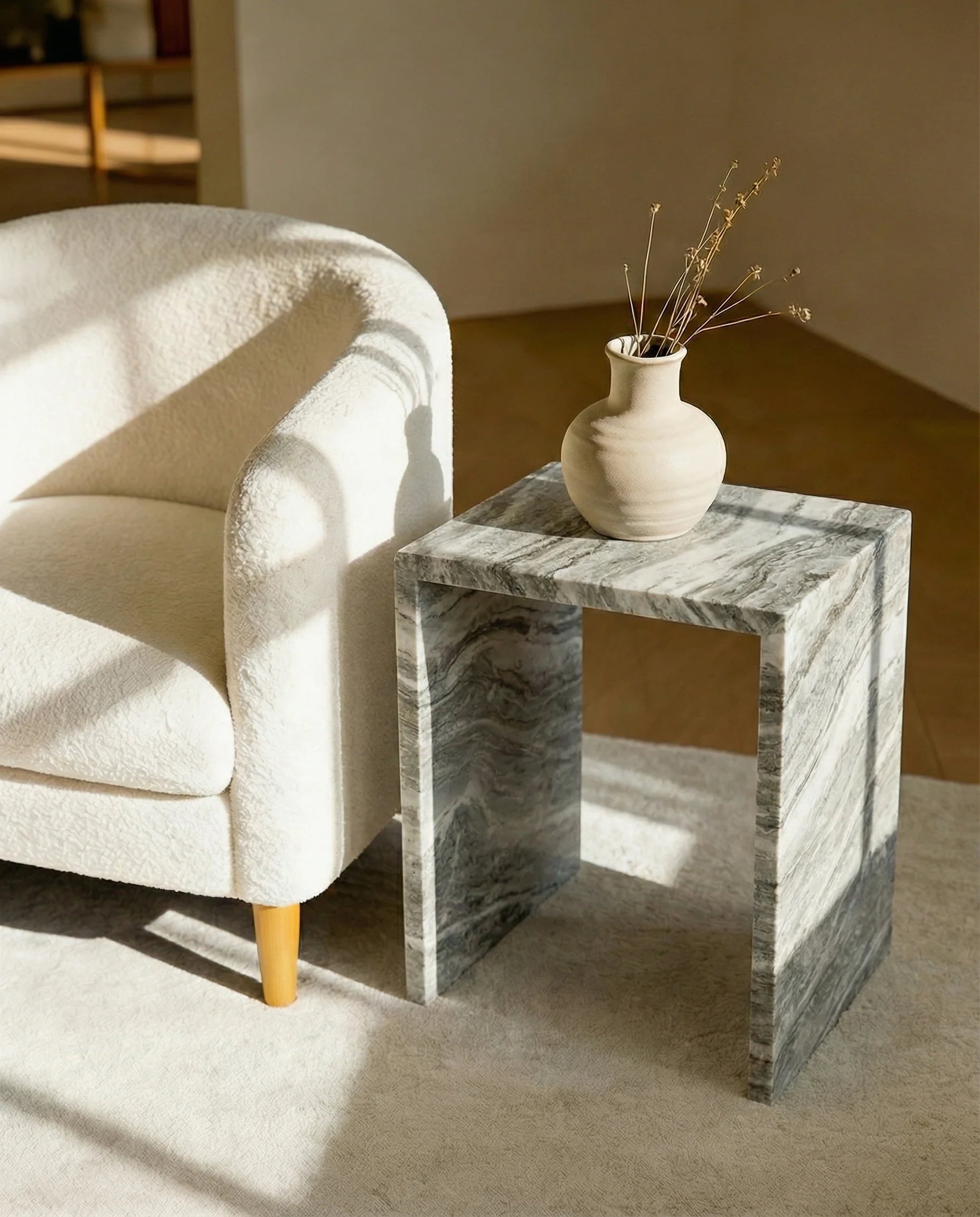 Albert Luxe Grey Travertine Box Side Table