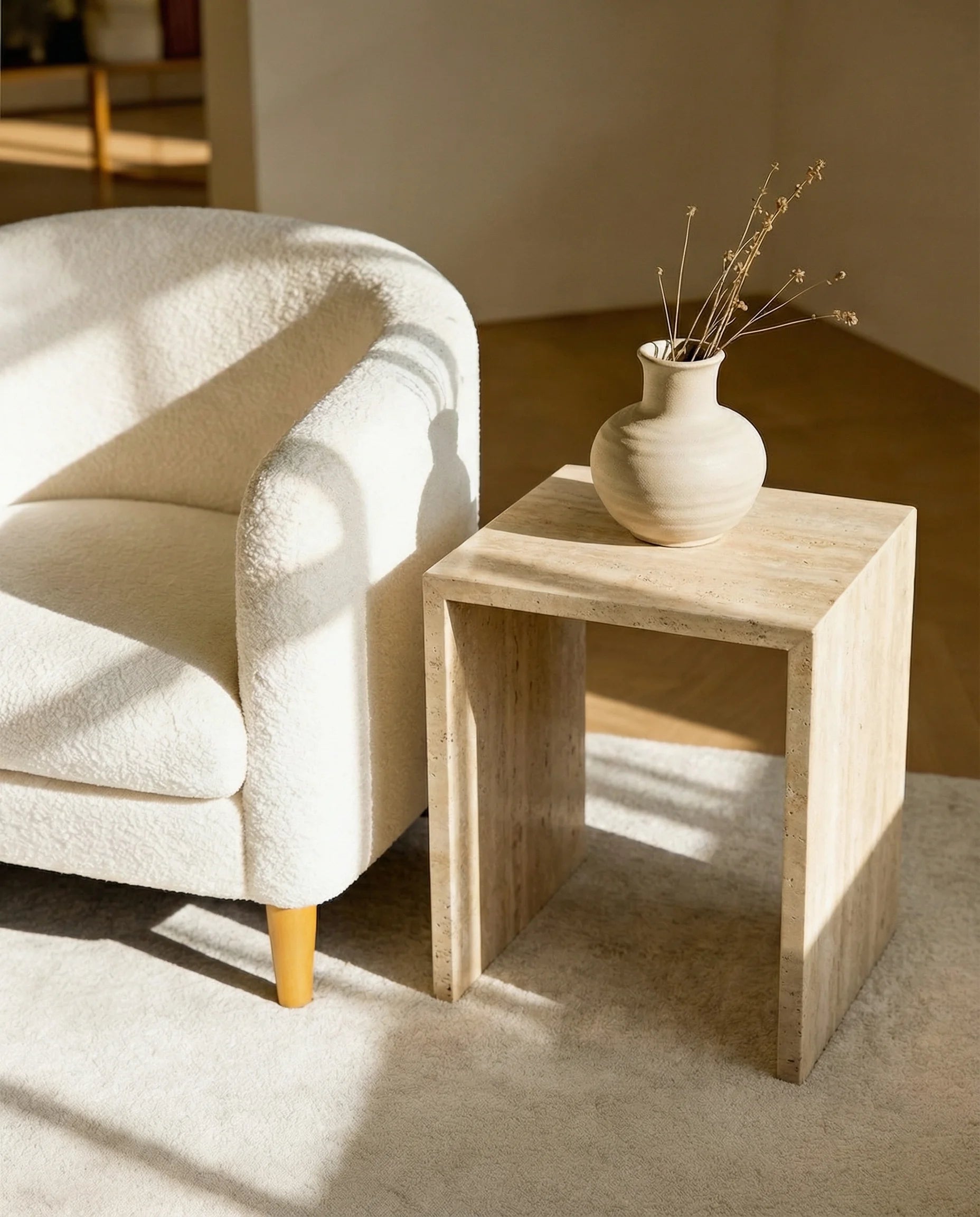 Albert Natural Travertine Square Box Side Table
