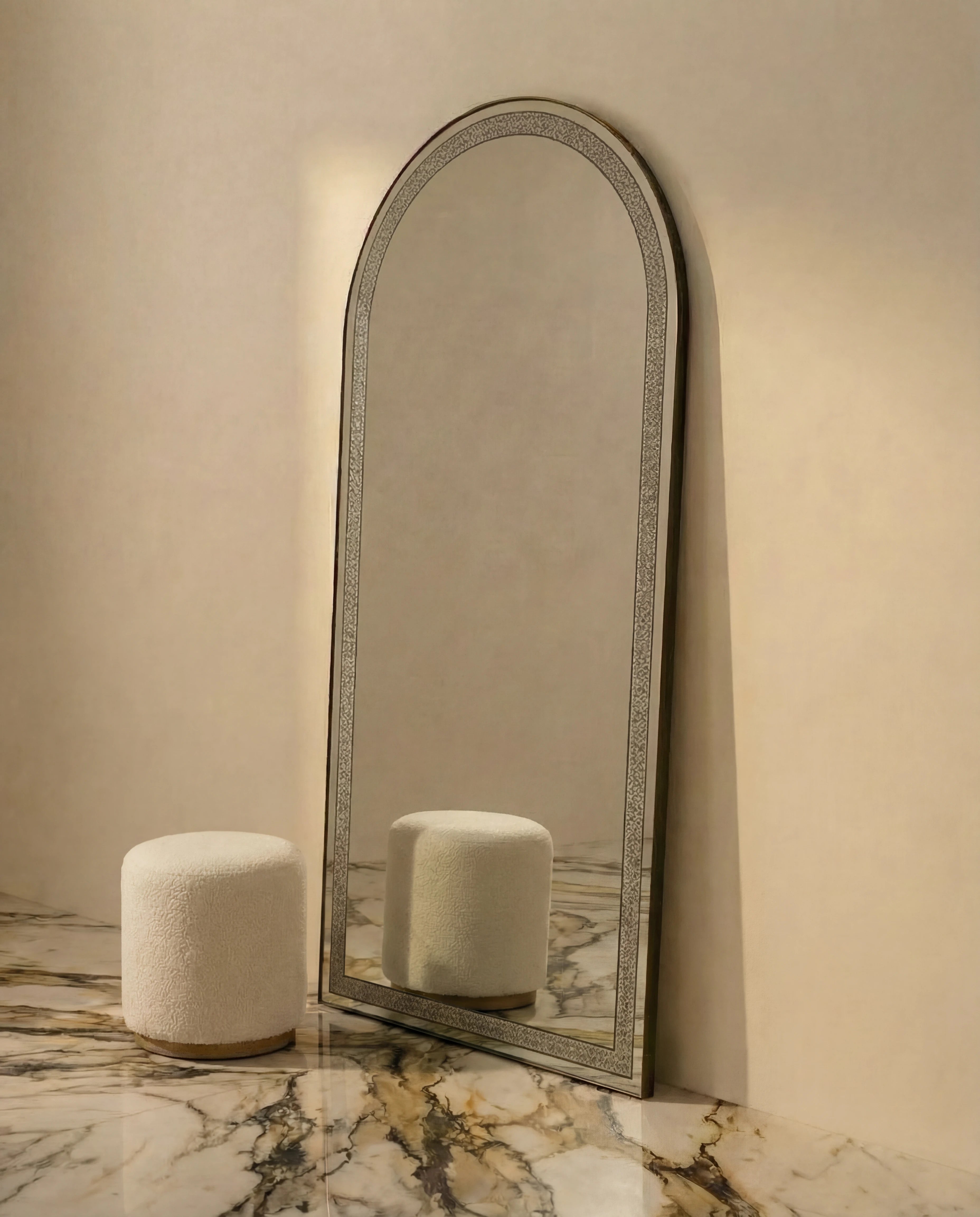 Almas Black Frame LED Crystal Arched Floor Mirror