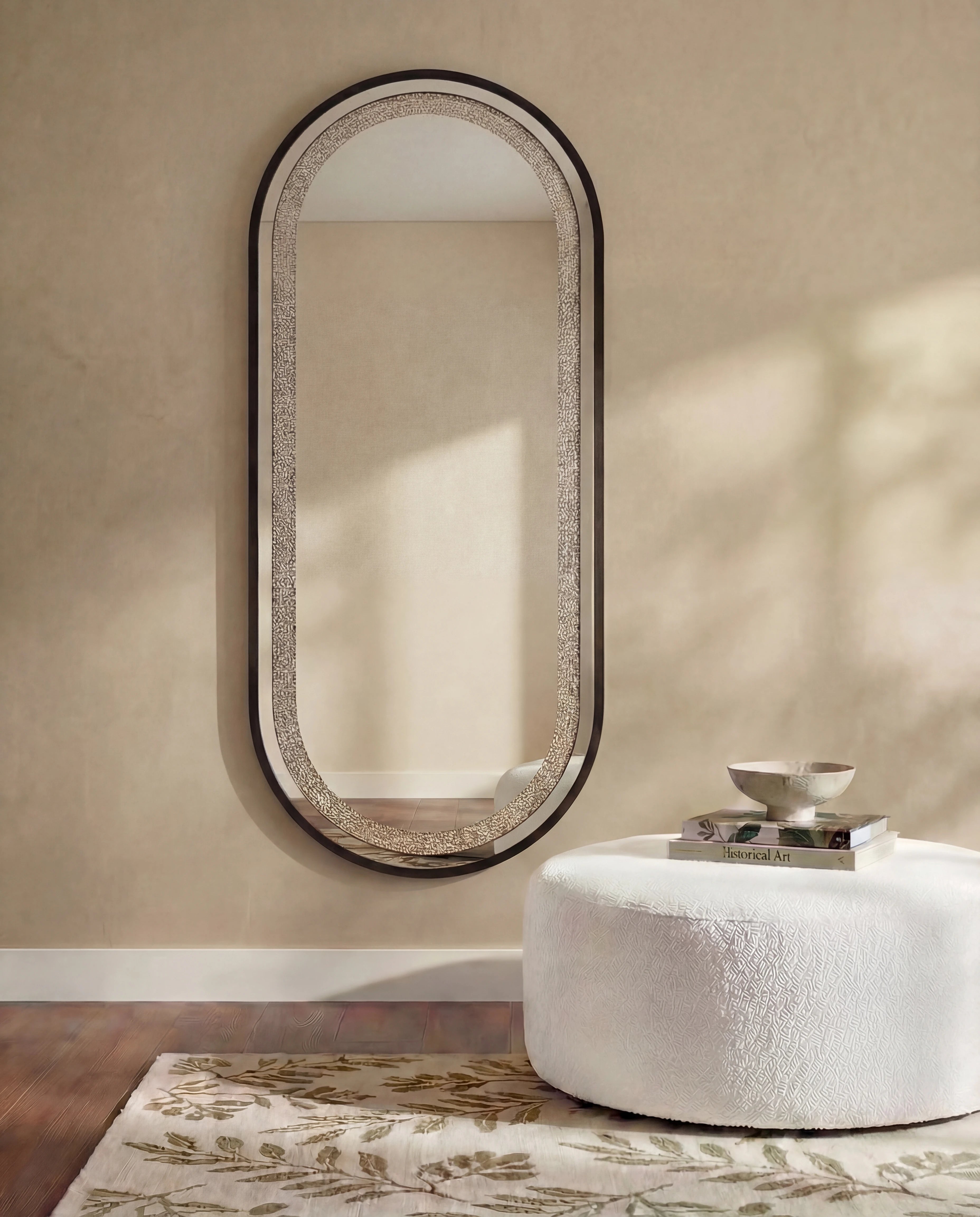 Almas Black Frame LED Crystal Ovall Wall Mirror