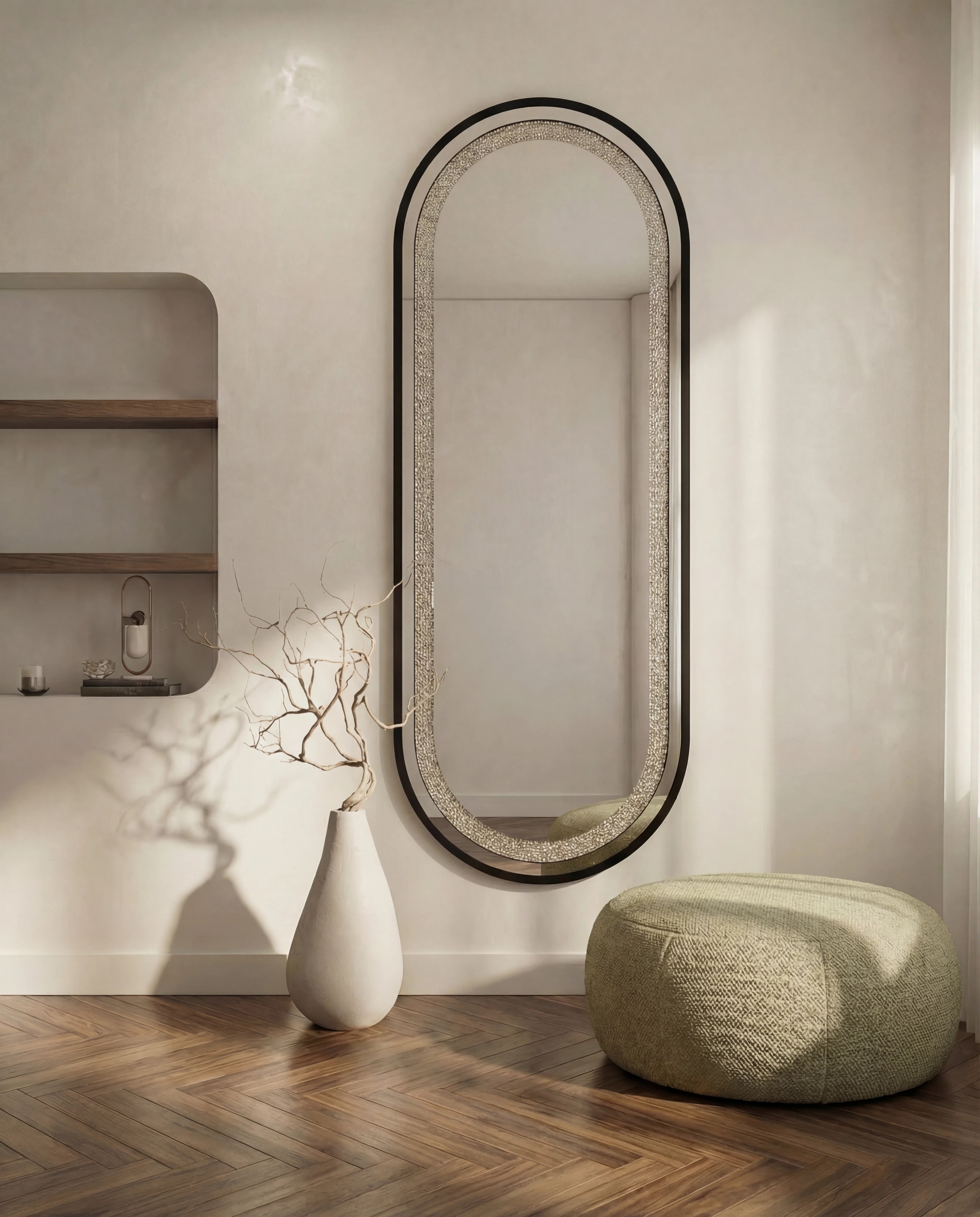 Almas Black Frame LED Crystal Ovall Wall Mirror