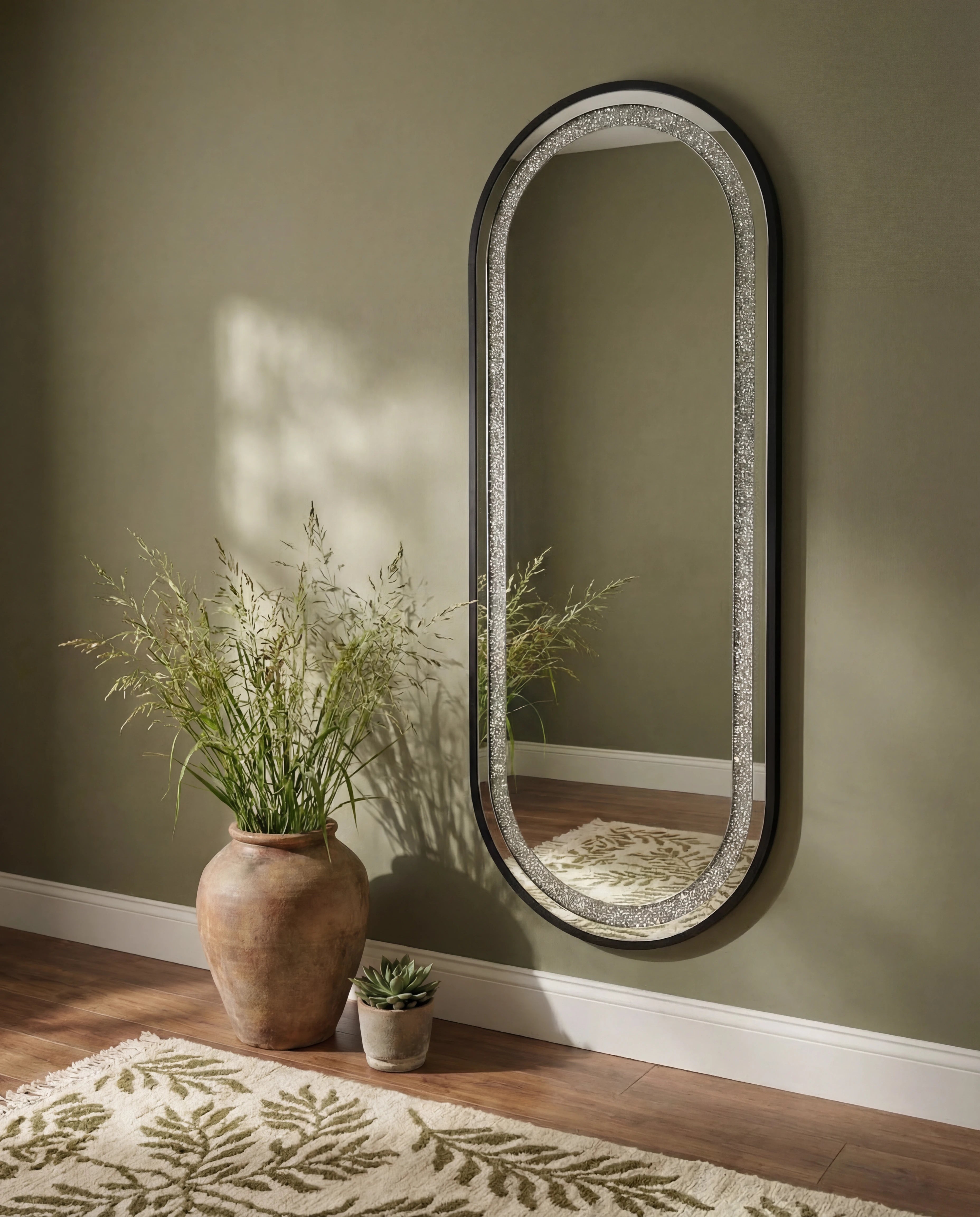 Almas Black Frame LED Crystal Ovall Wall Mirror