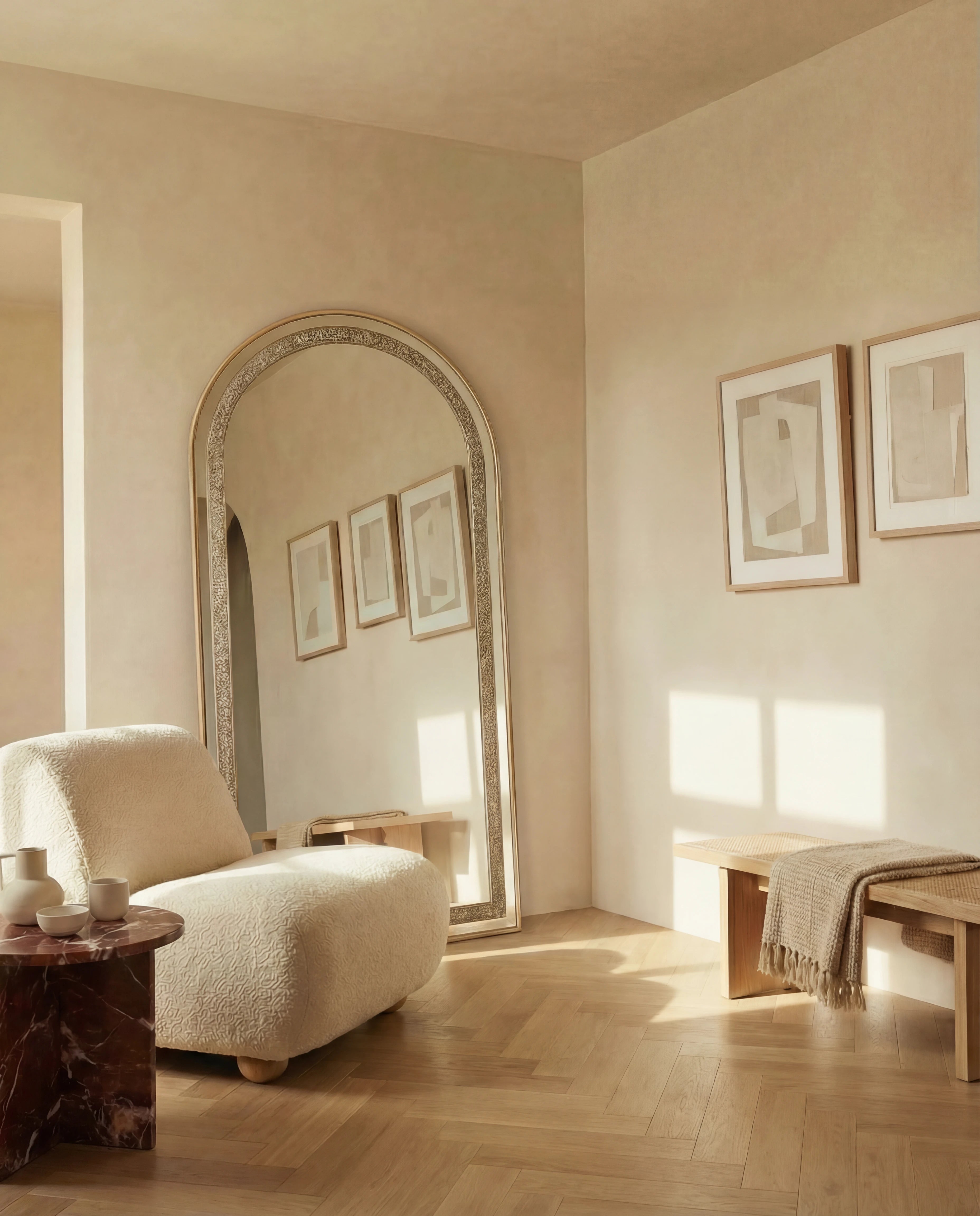 Almas Golden Frame Crystal Arched Floor Mirror (LED)