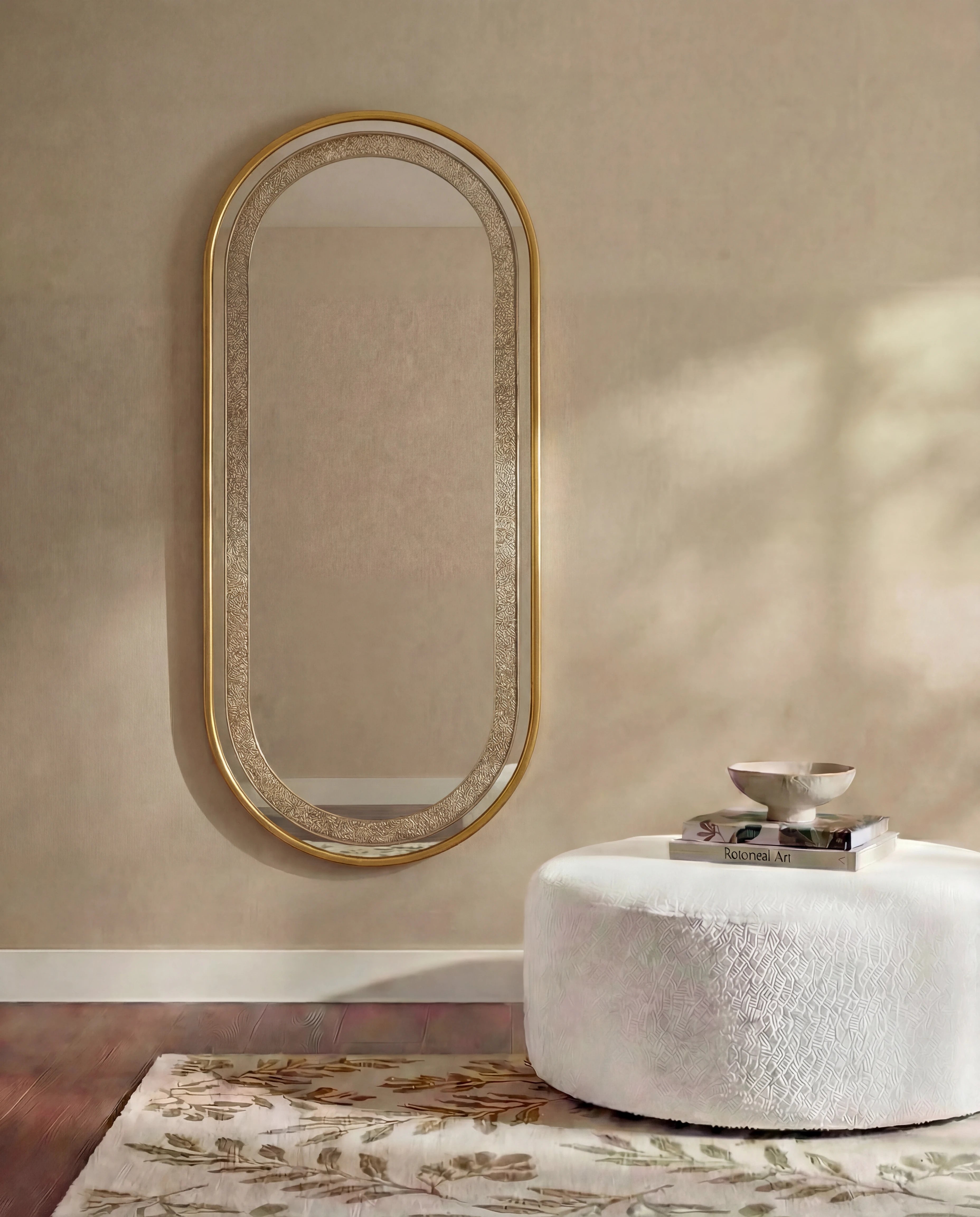 Almas Golden Frame LED Crystal Oval Wall Mirror