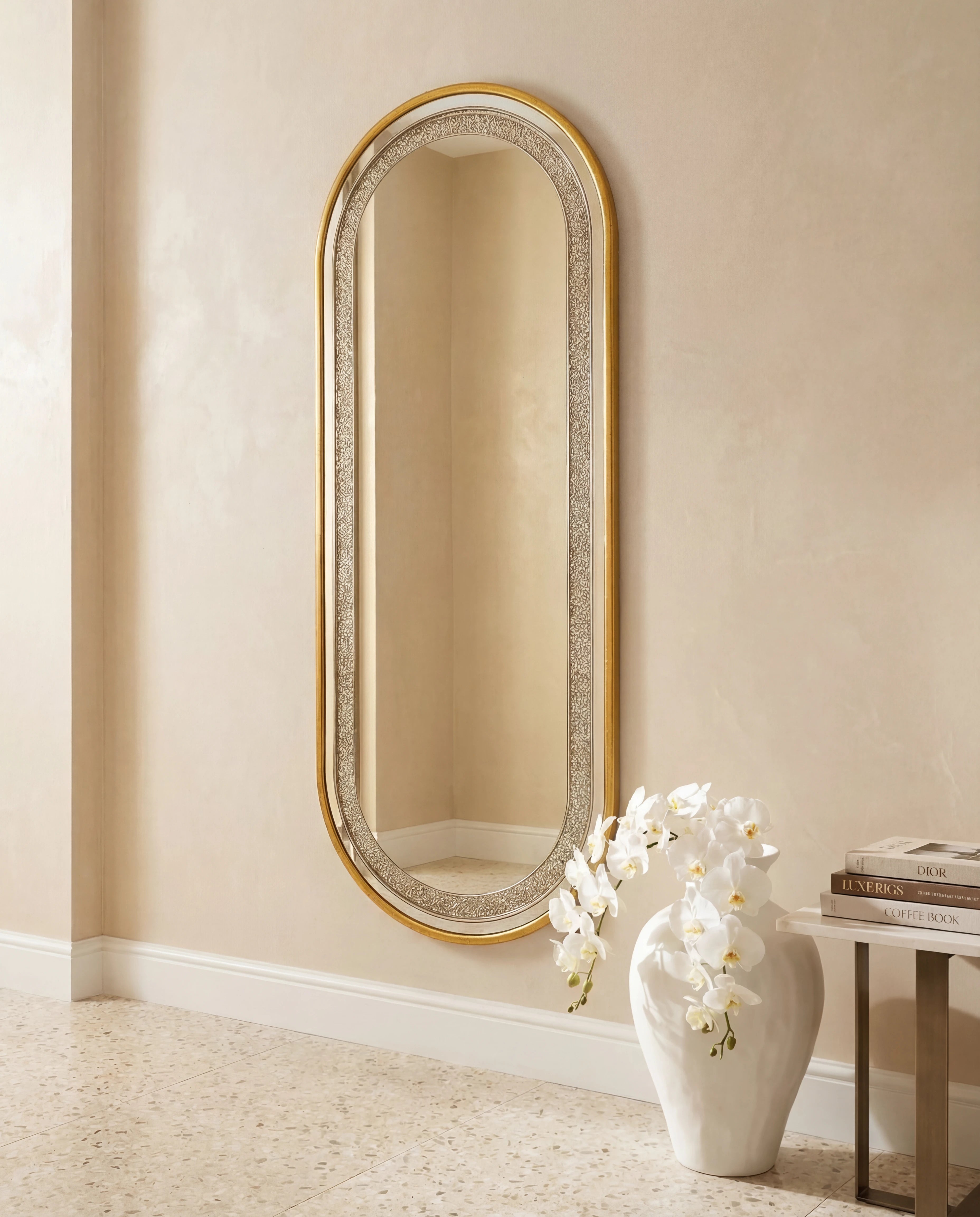 Almas Golden Frame LED Crystal Oval Wall Mirror