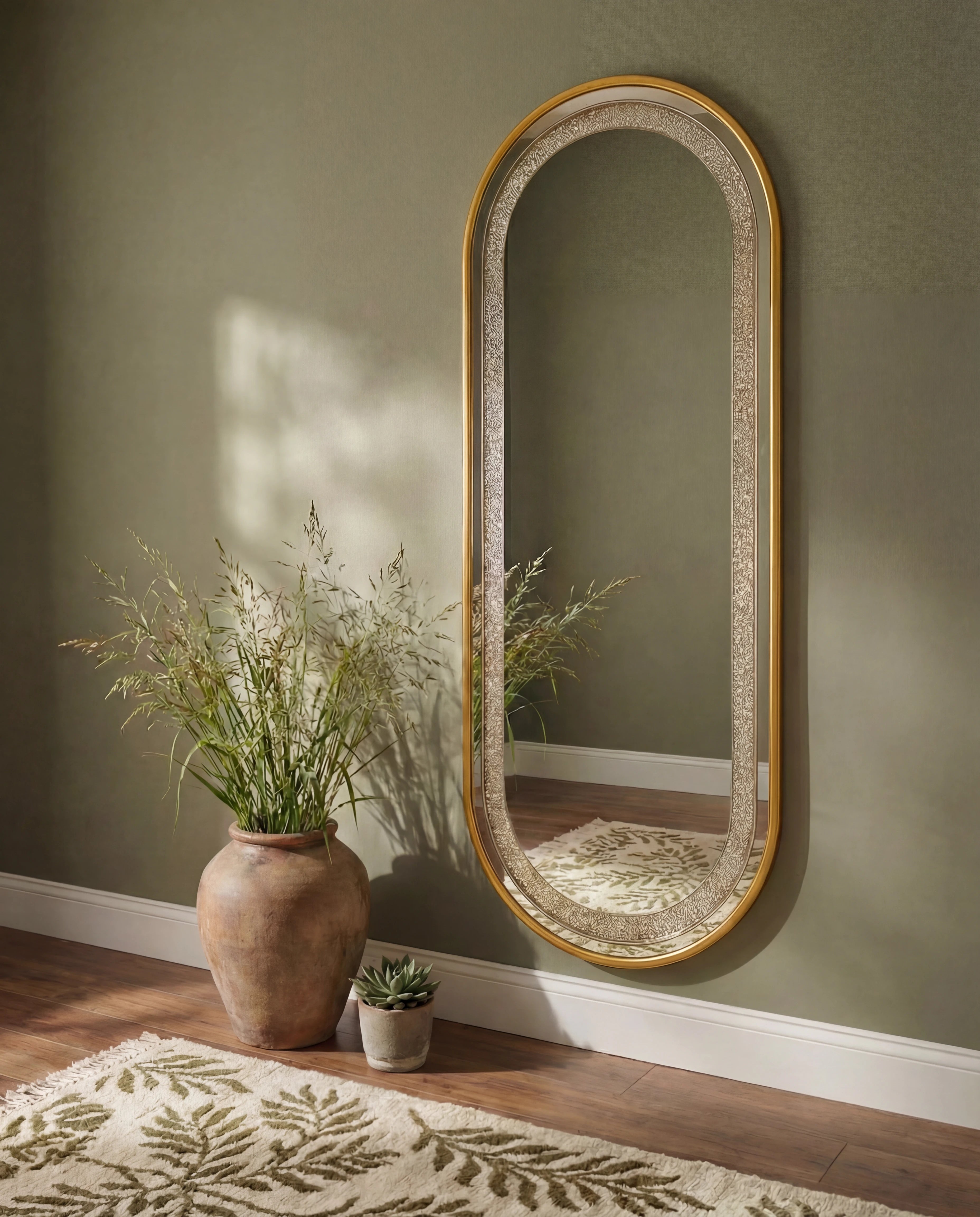 Almas Golden Frame LED Crystal Oval Wall Mirror