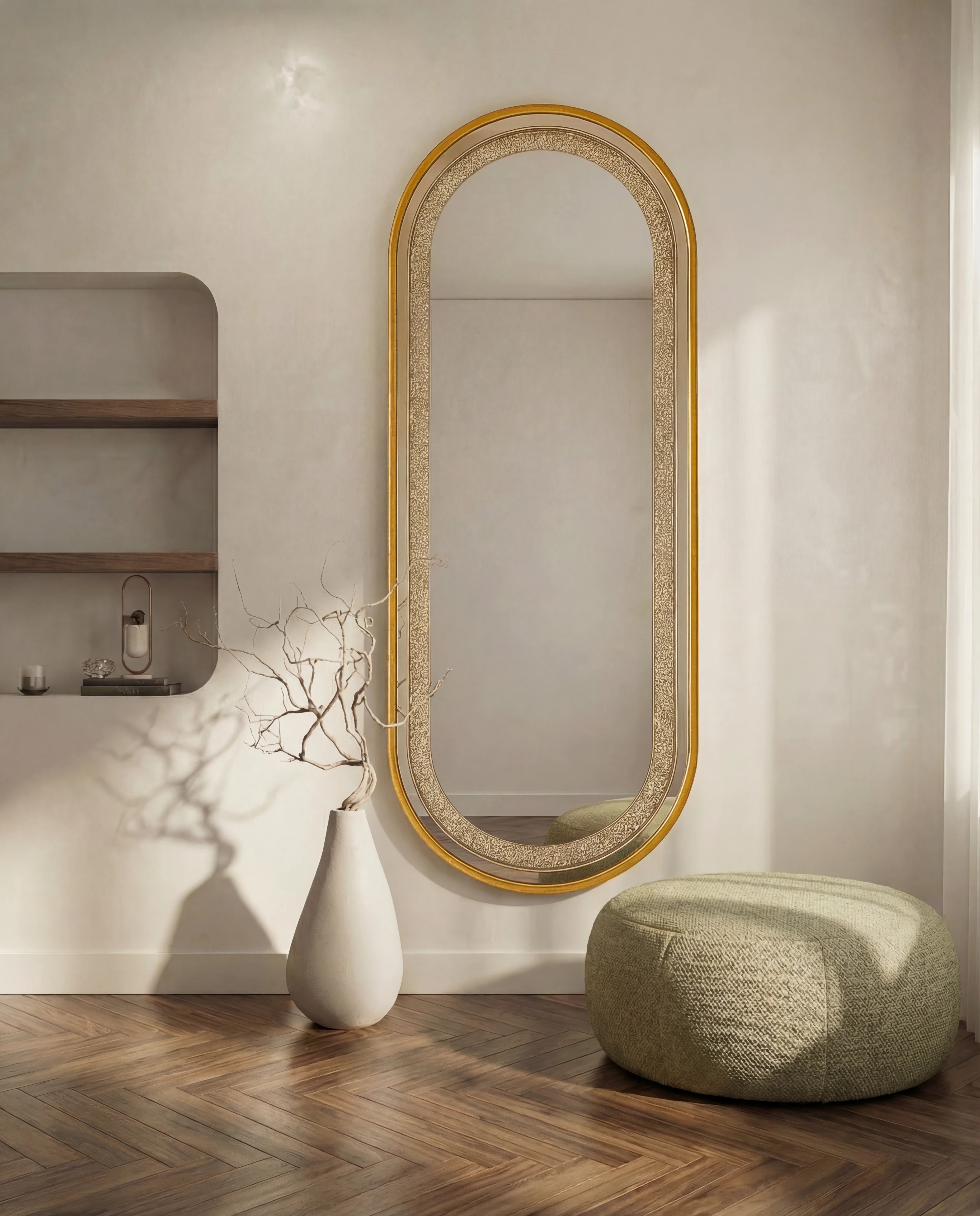Almas Golden Frame LED Crystal Oval Wall Mirror