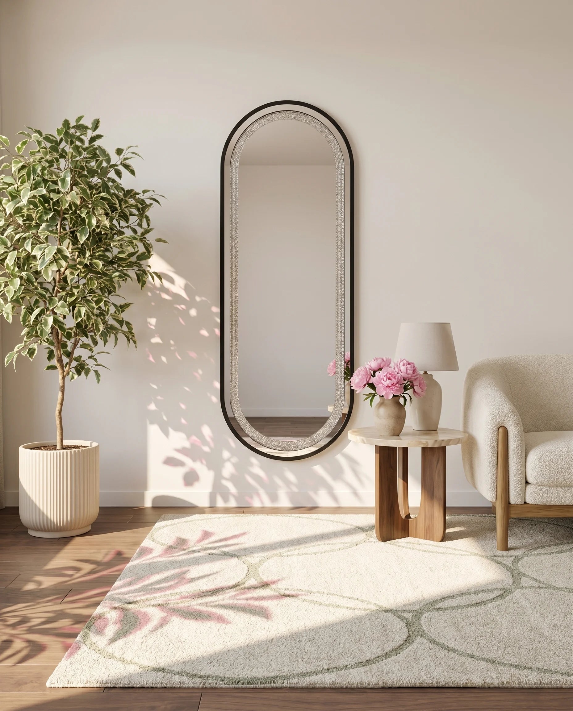 Almas black crystal LED oval wall mirror in a Dubai bathroom