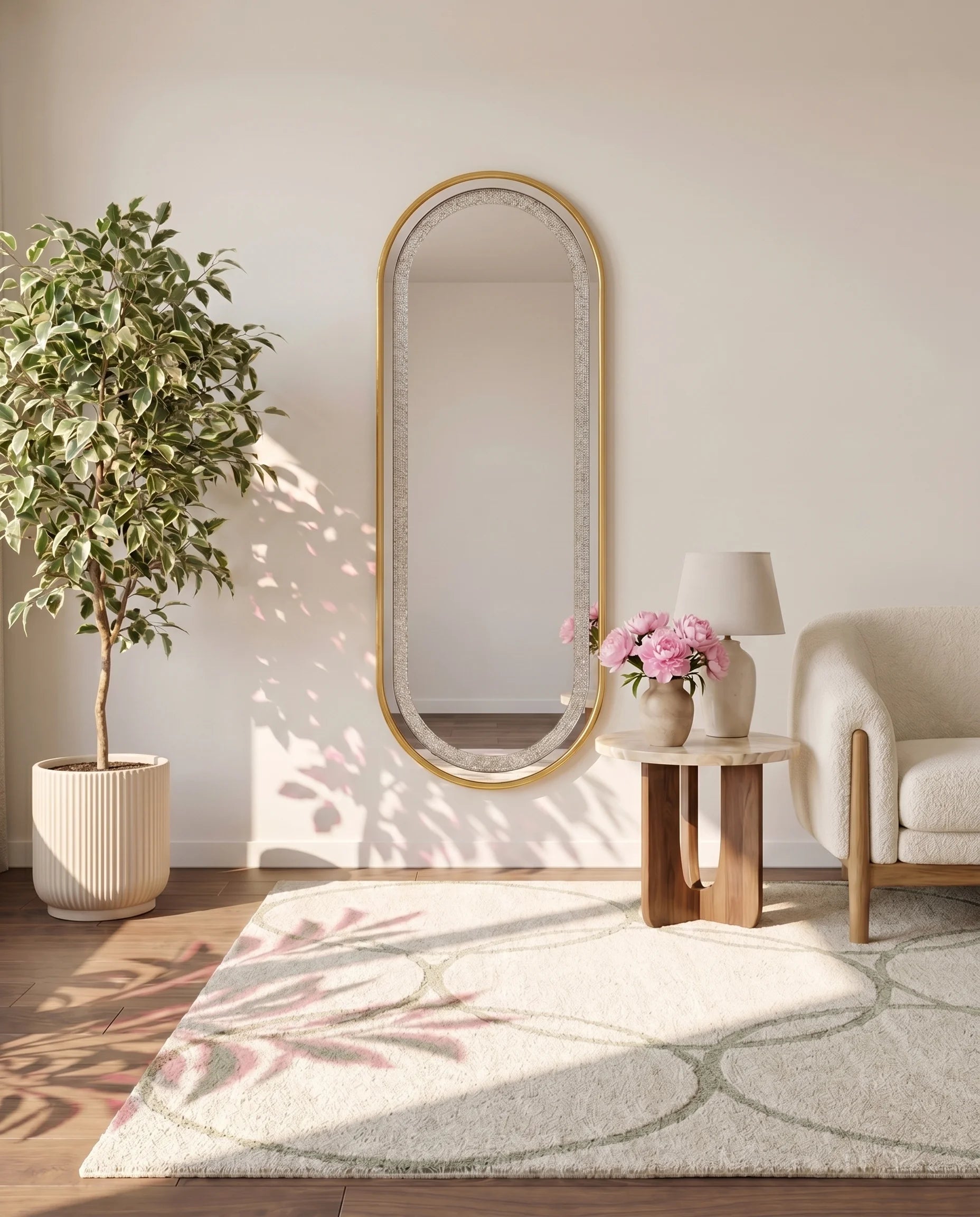 Almas gold crystal LED oval wall mirror in a Dubai bathroom