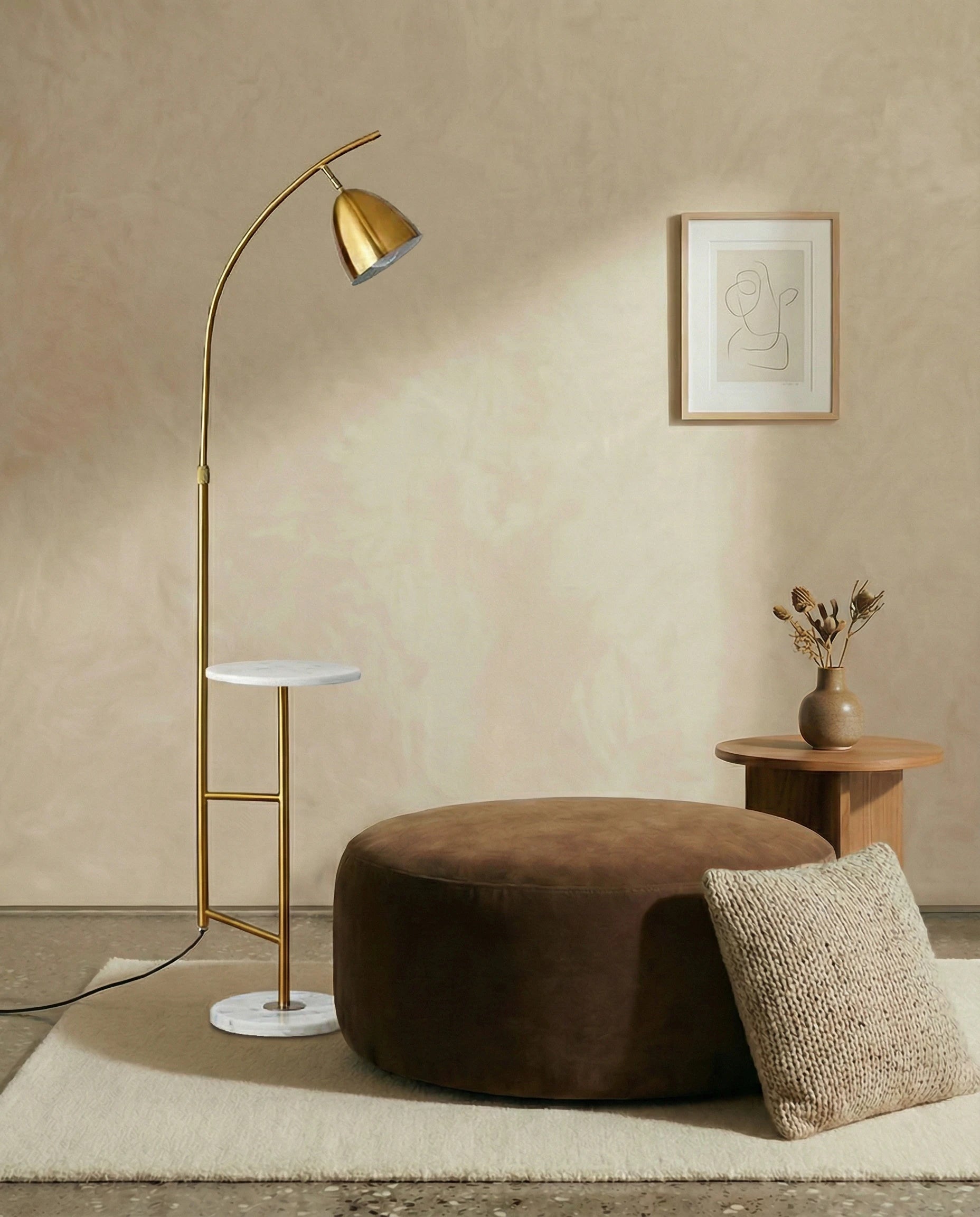 Alsen Golden Arched Floor Lamp with End Table