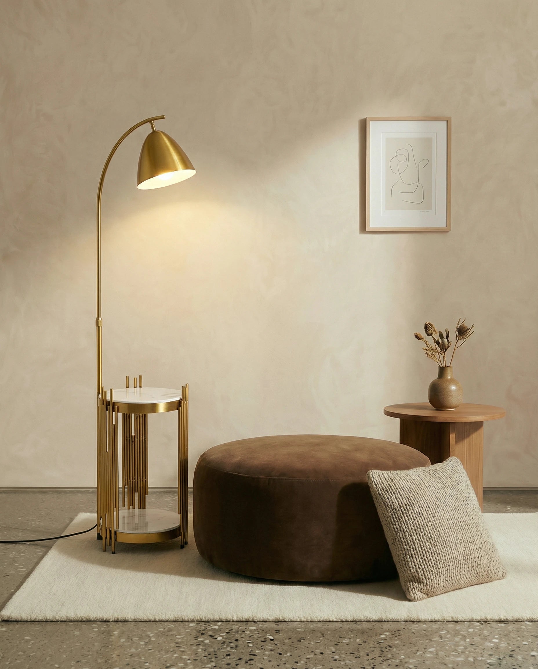 Amber European Arched Floor Lamp With Marble Table