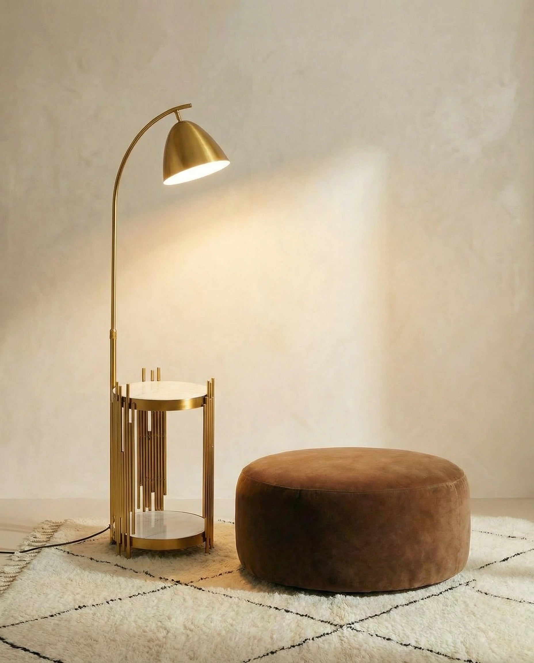 Amber European Arched Floor Lamp With Marble Table