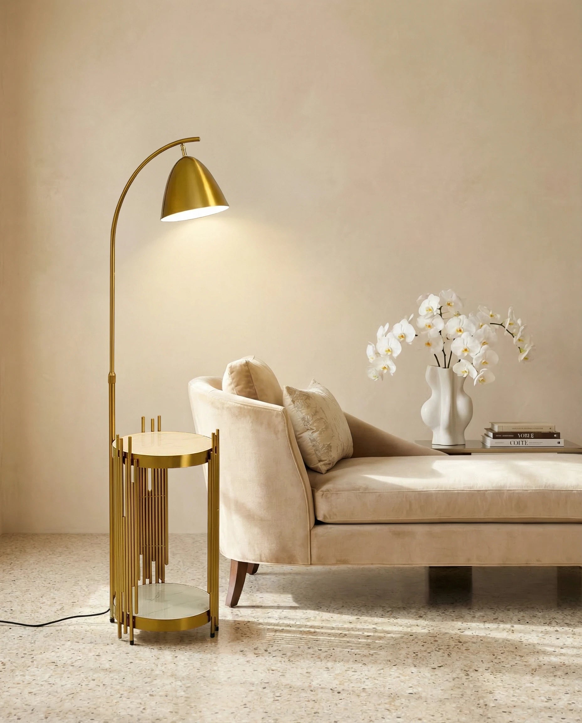 Amber European Arched Floor Lamp With Marble Table