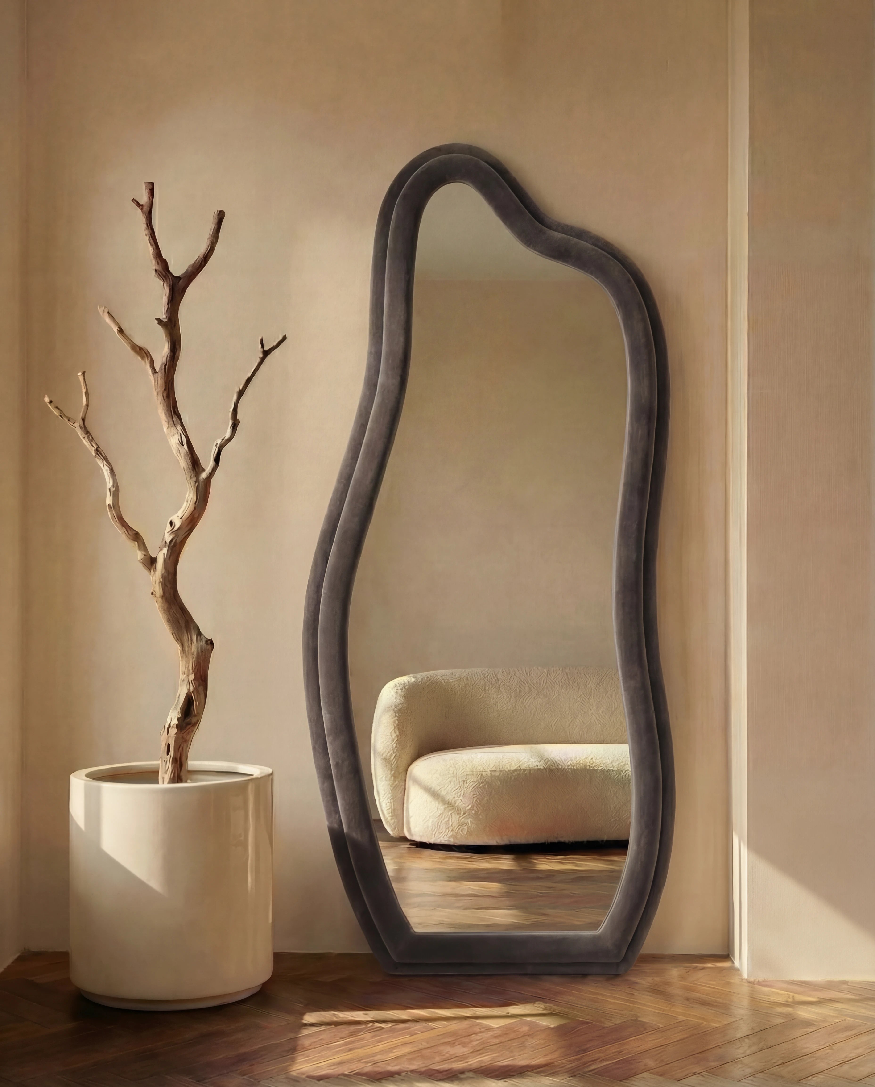 Amelia Black Flannelette Tall Irregular Mirror