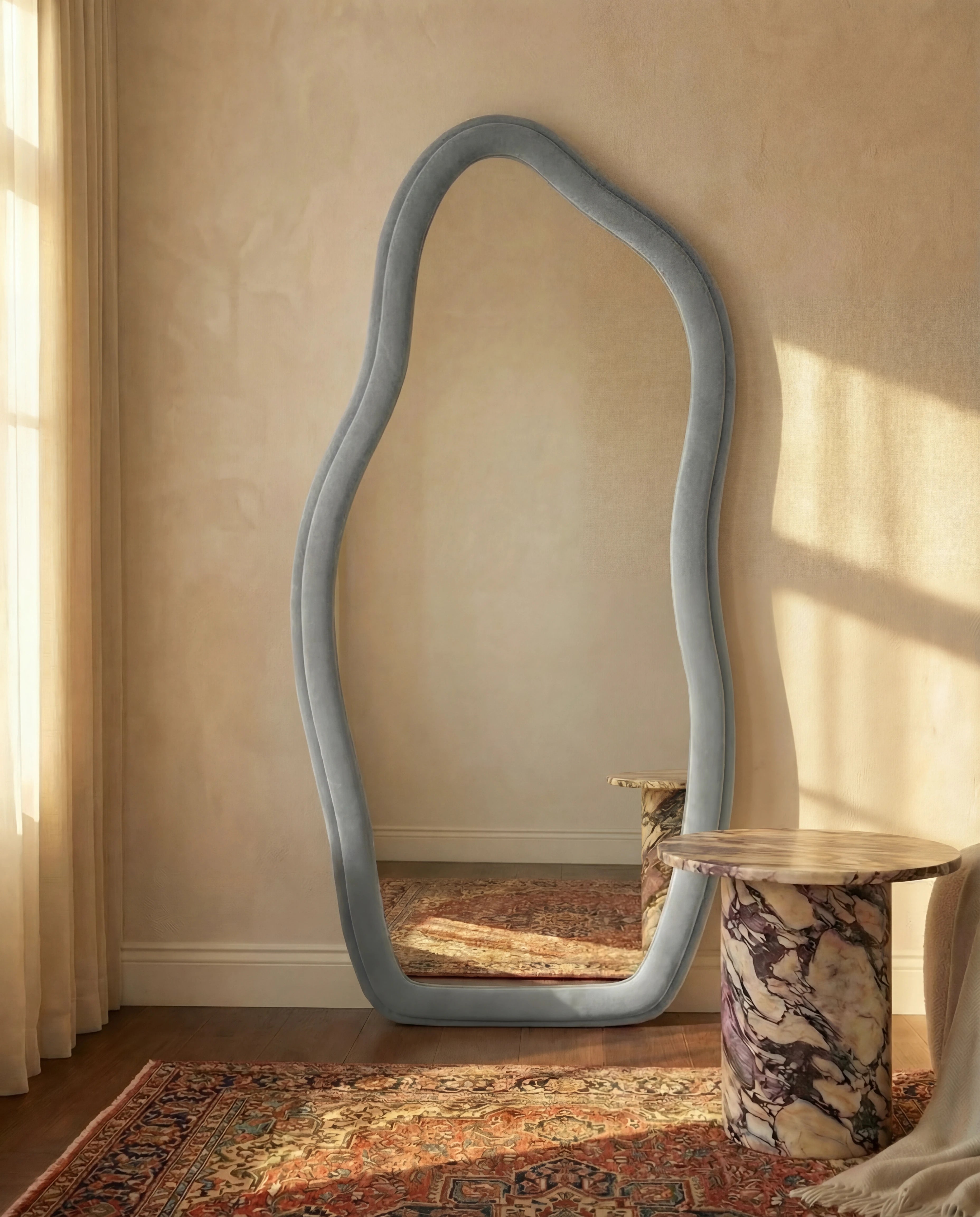 Amelia Grey Flannelette Tall Irregular Mirror