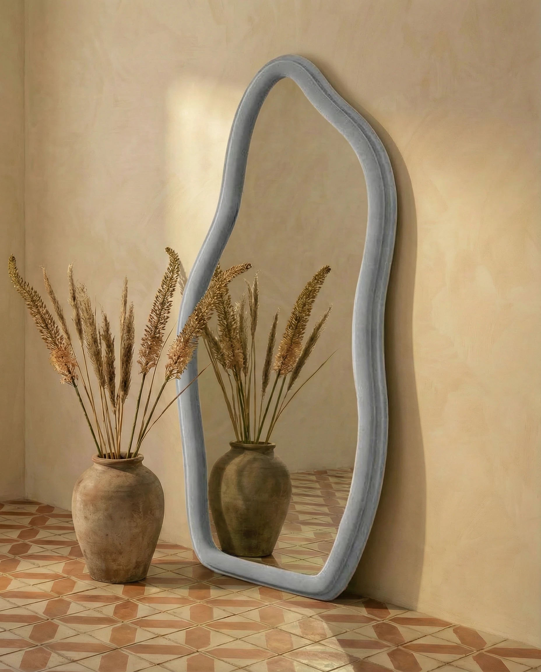 Amelia Grey Flannelette Tall Irregular Mirror