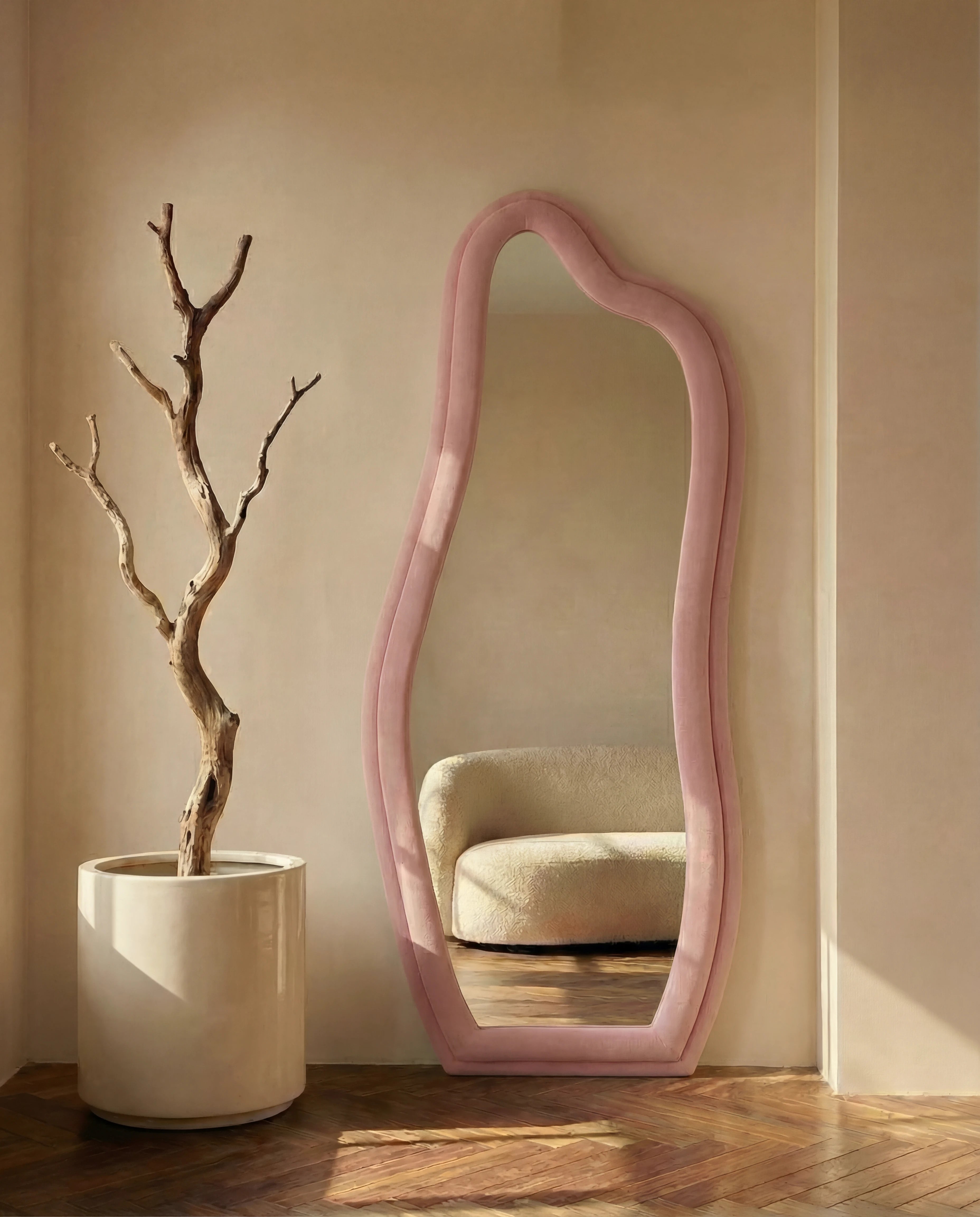 Amelia Pink Flannelette Tall Irregular Mirror