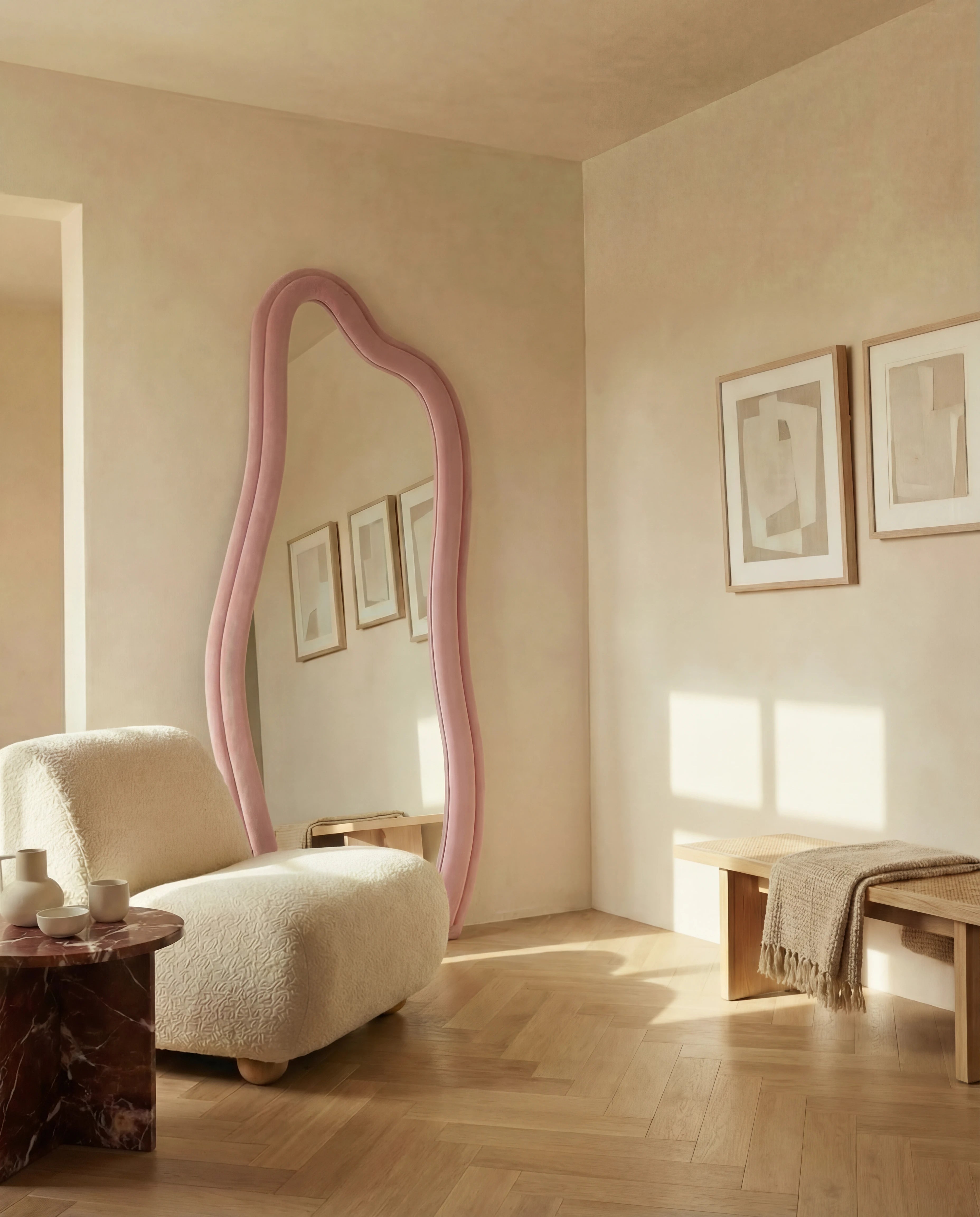 Amelia Pink Flannelette Tall Irregular Mirror