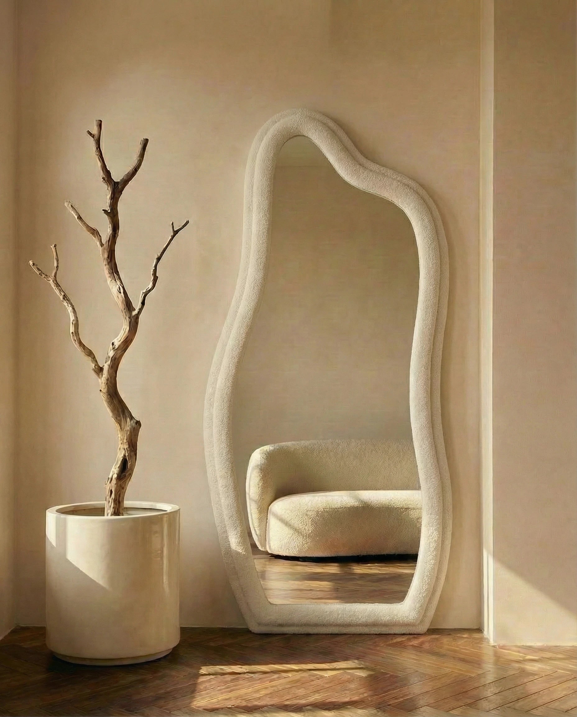 Amelia White Flannelette Tall Irregular Mirror