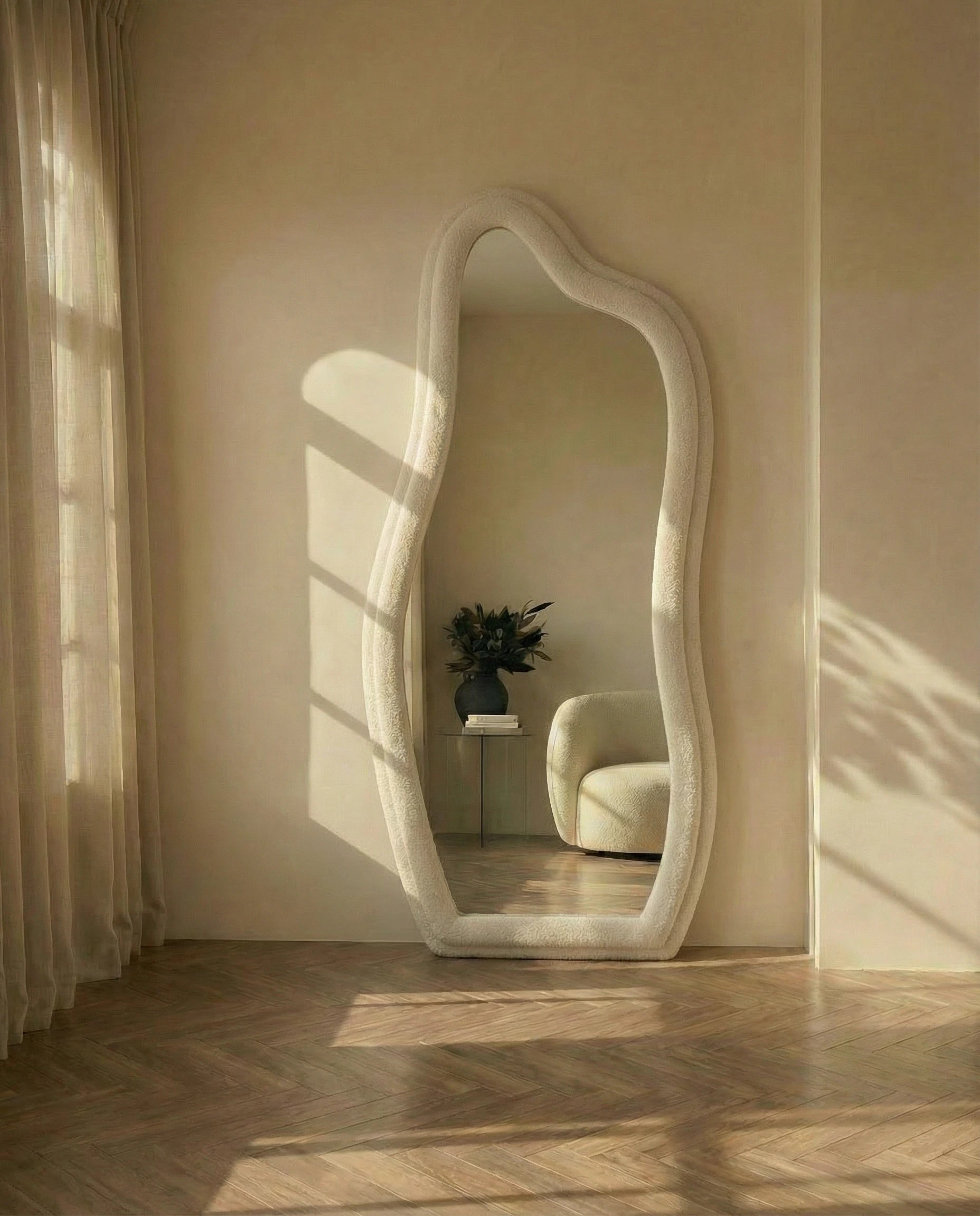 Amelia White Flannelette Tall Irregular Mirror