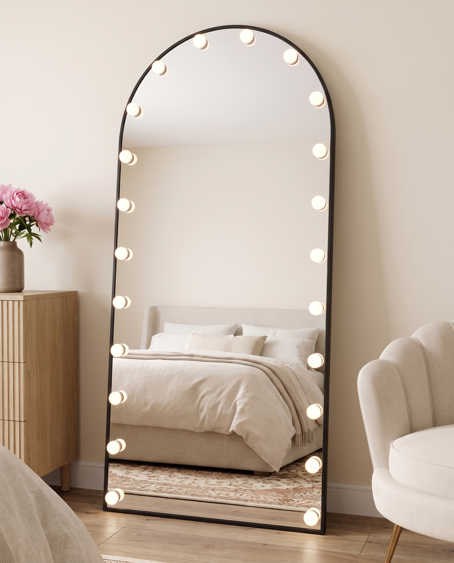 Angelina black LED arched Hollywood vanity mirror