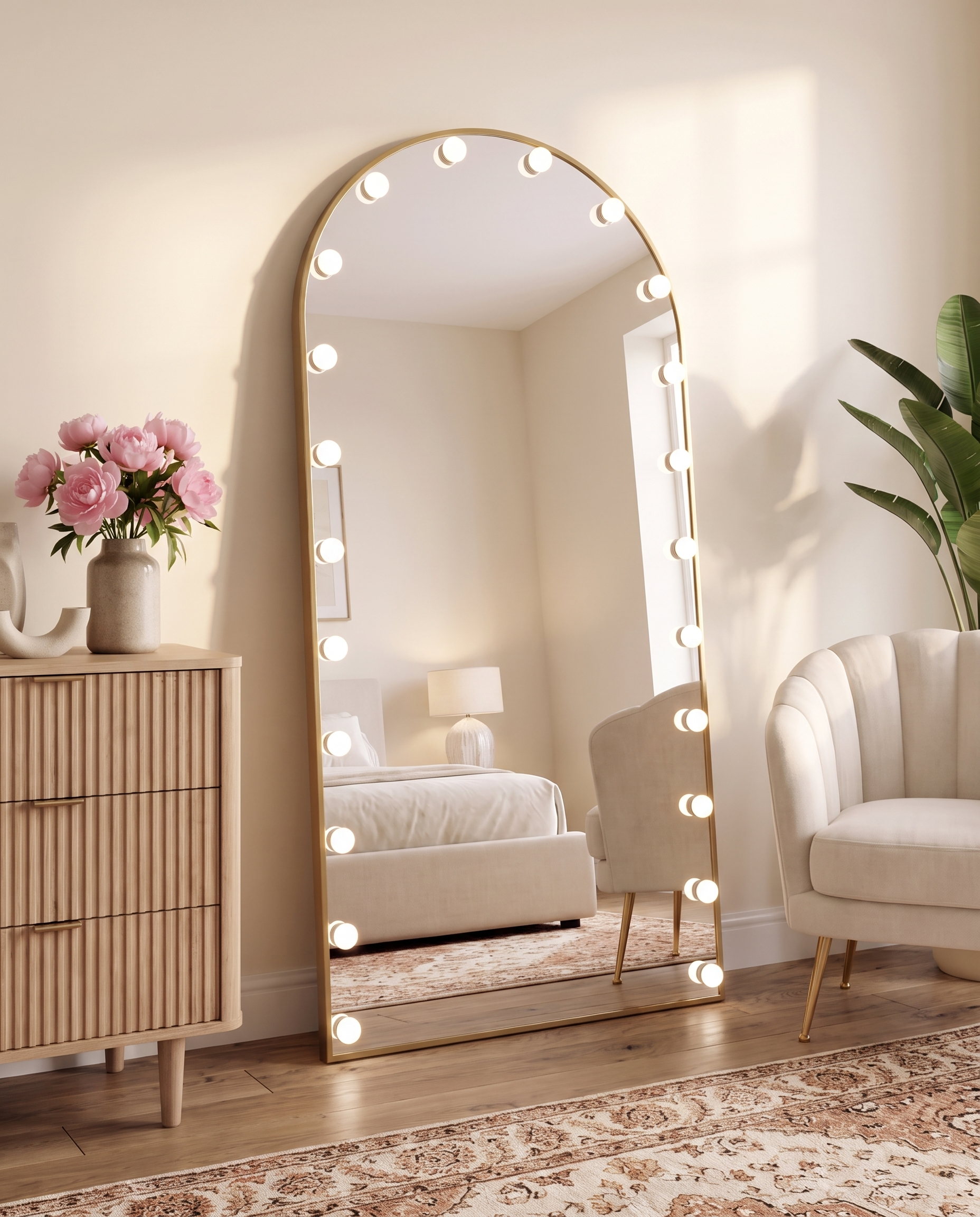 Angelina gold LED arched Hollywood vanity mirror