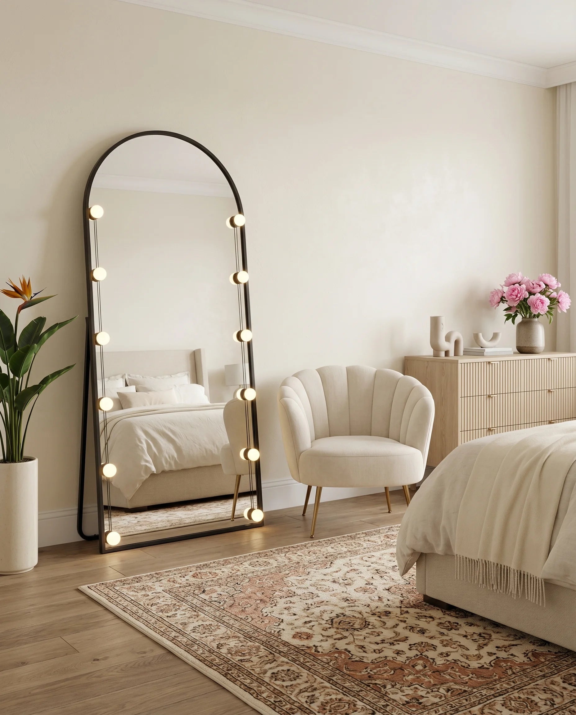 Angelina black LED Hollywood vanity mirror on a Dubai dressing table