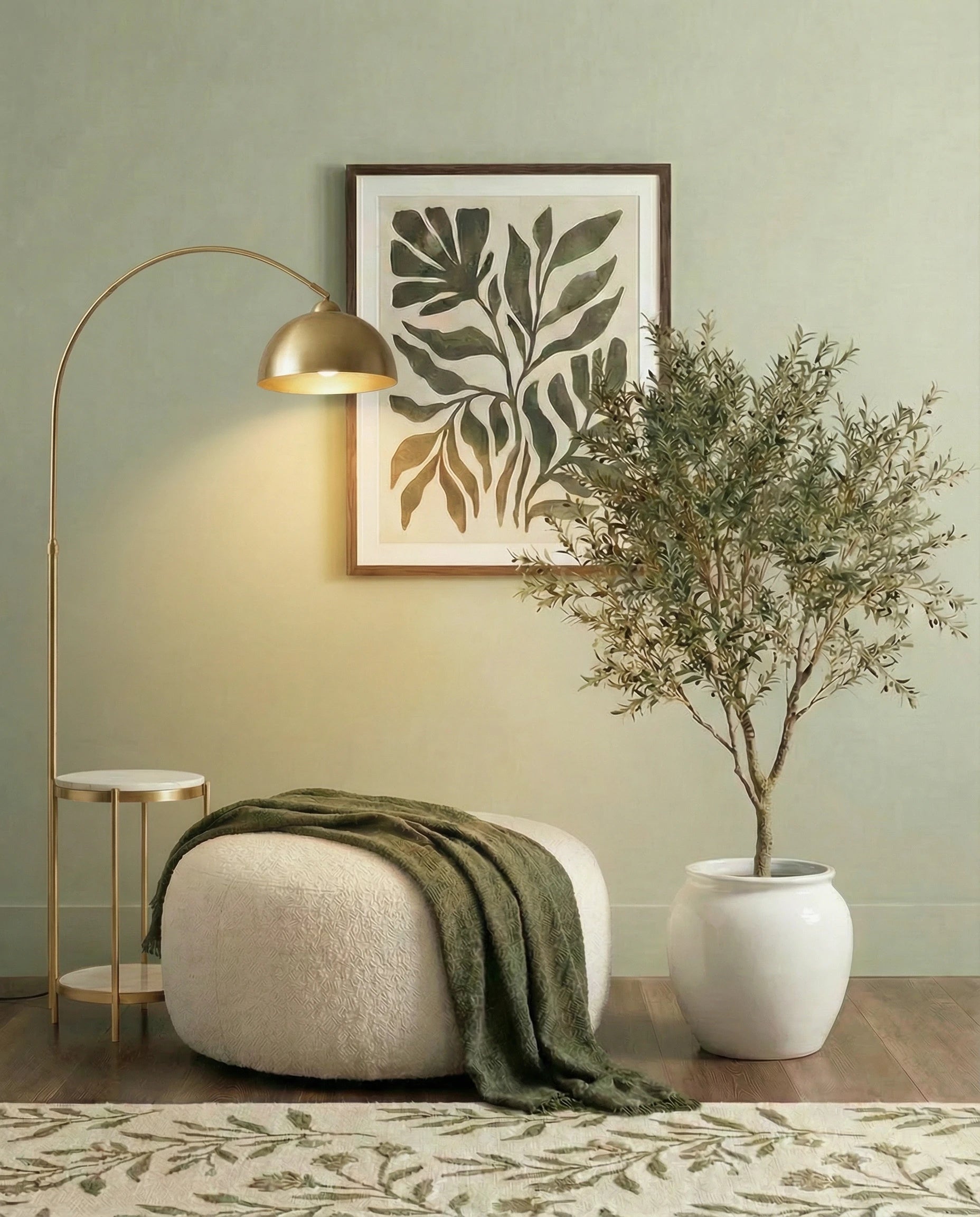 Walter Gold Arc Floor Lamp with Side Table