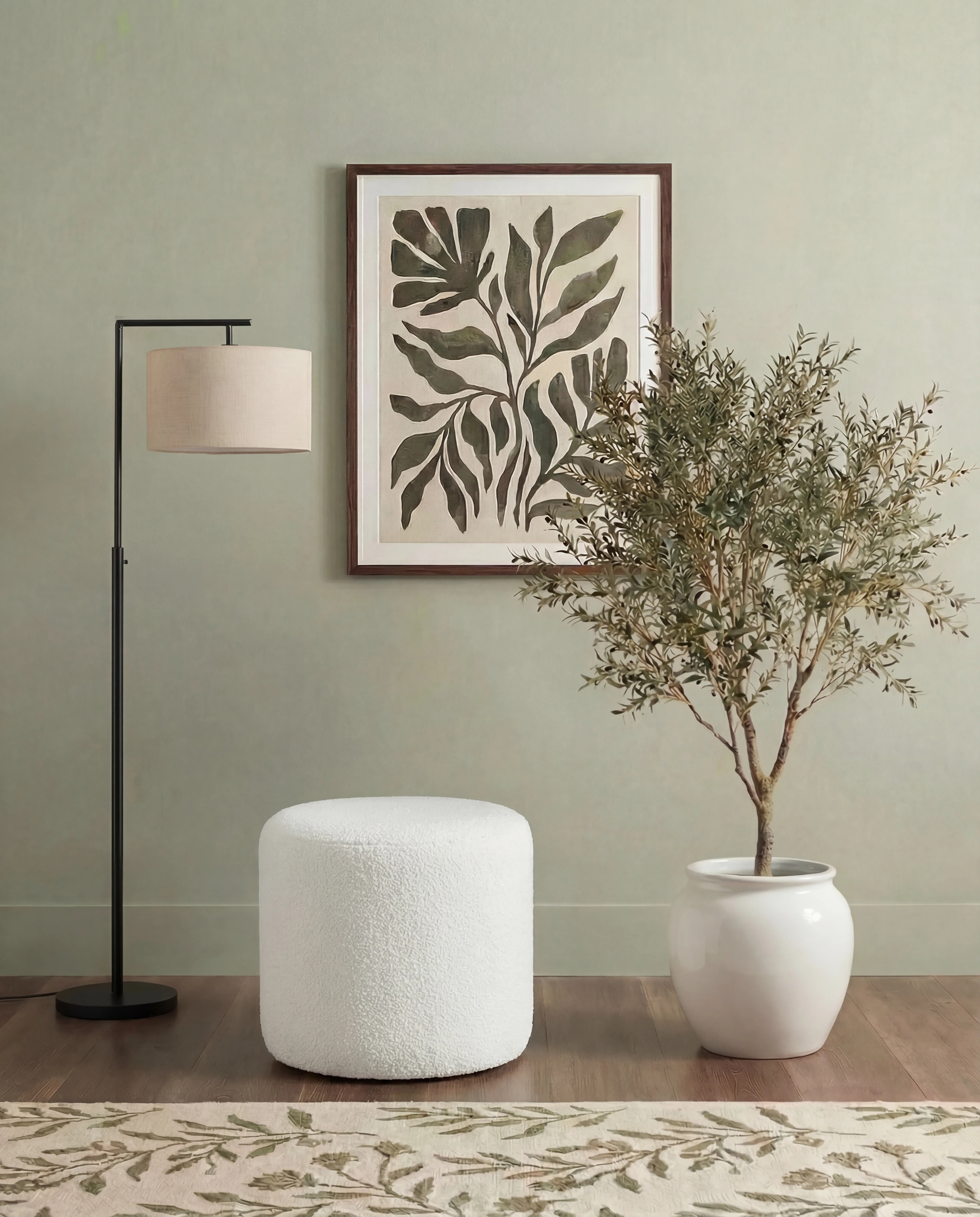 Arlo Round White Boho Pouf